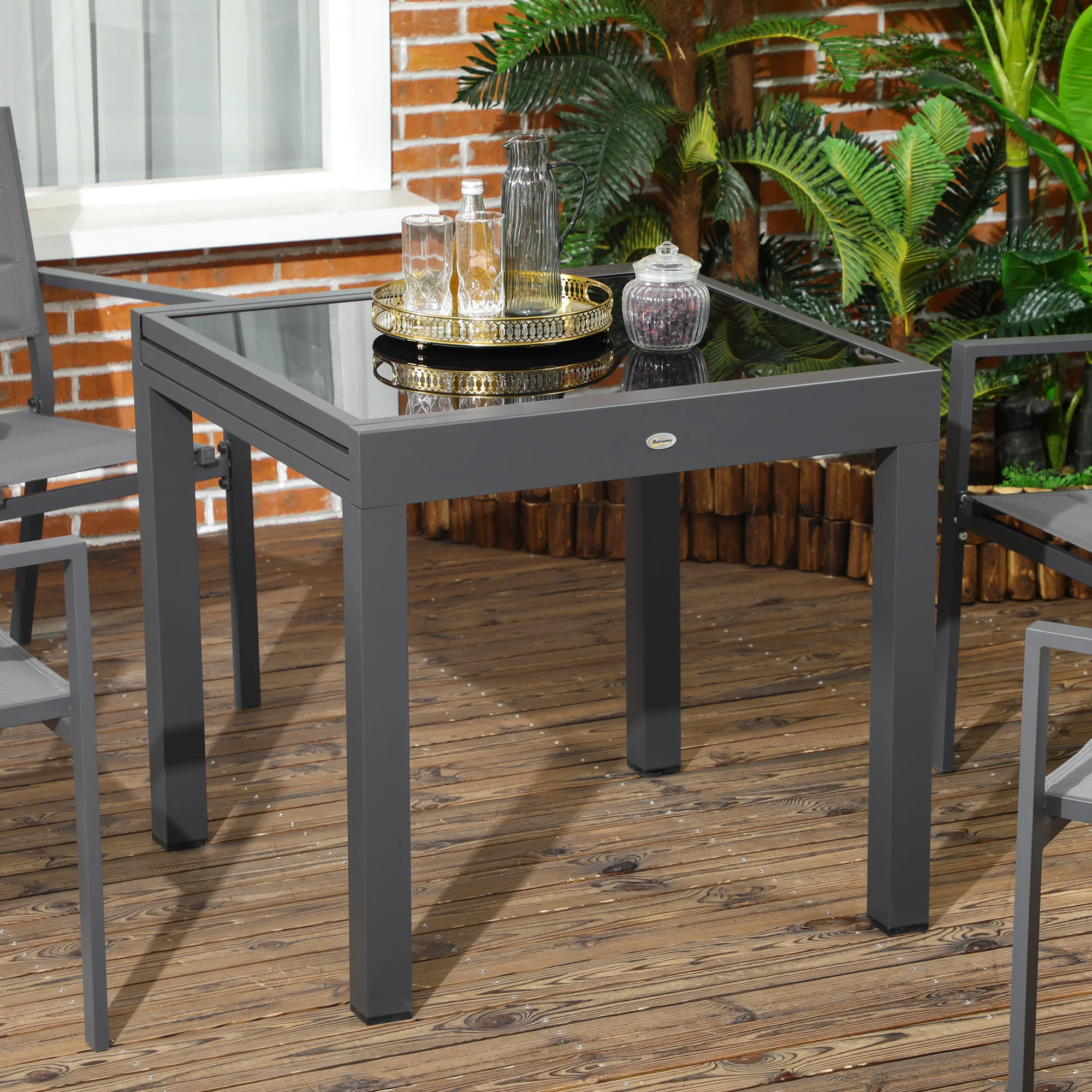 Outsunny Extendable Outdoor Dining Table Patio Table with Aluminium Frame Black - Image 7