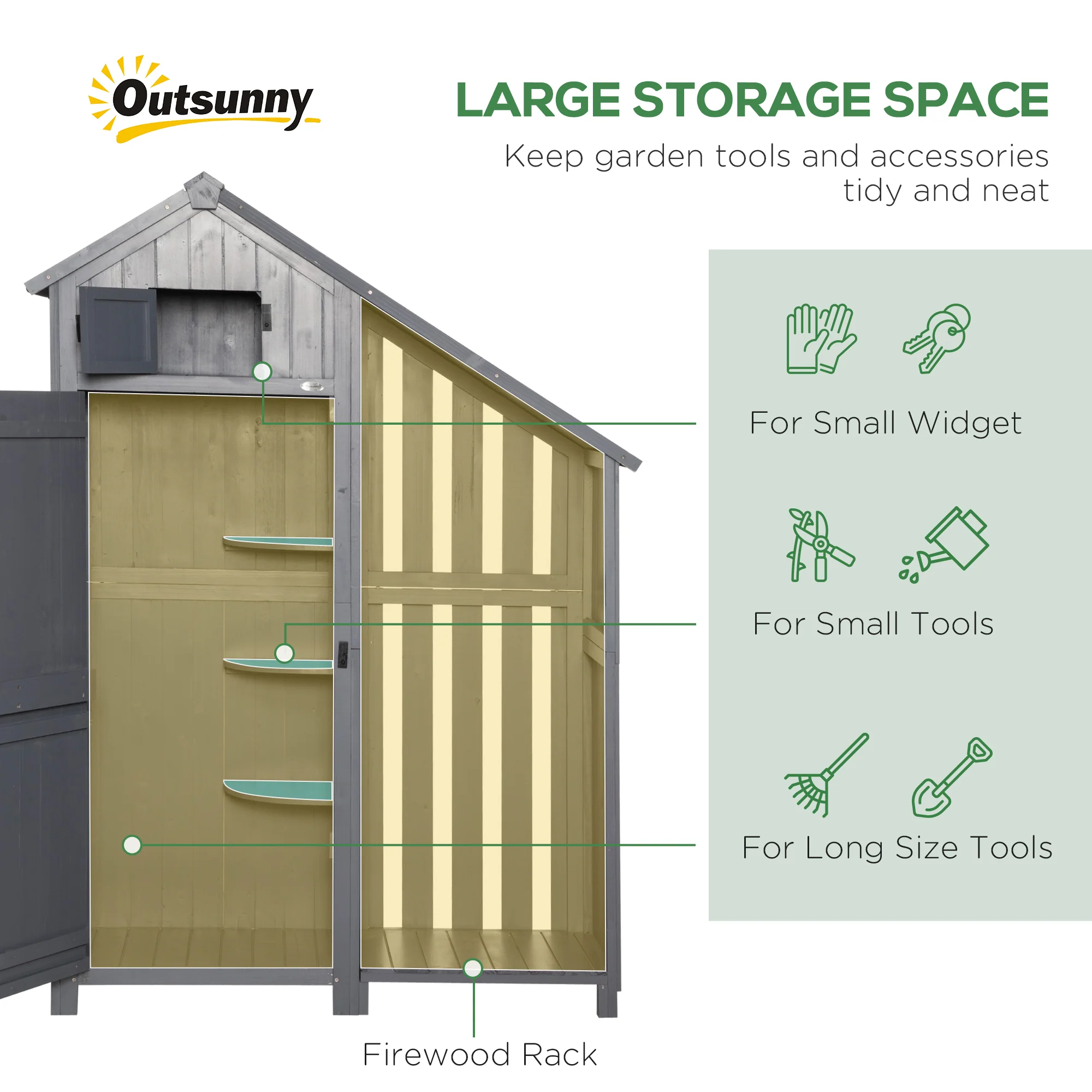 Outsunny  Fir Garden Storage Shed With Shelves Log Rack, For Garden Tools - Image 3