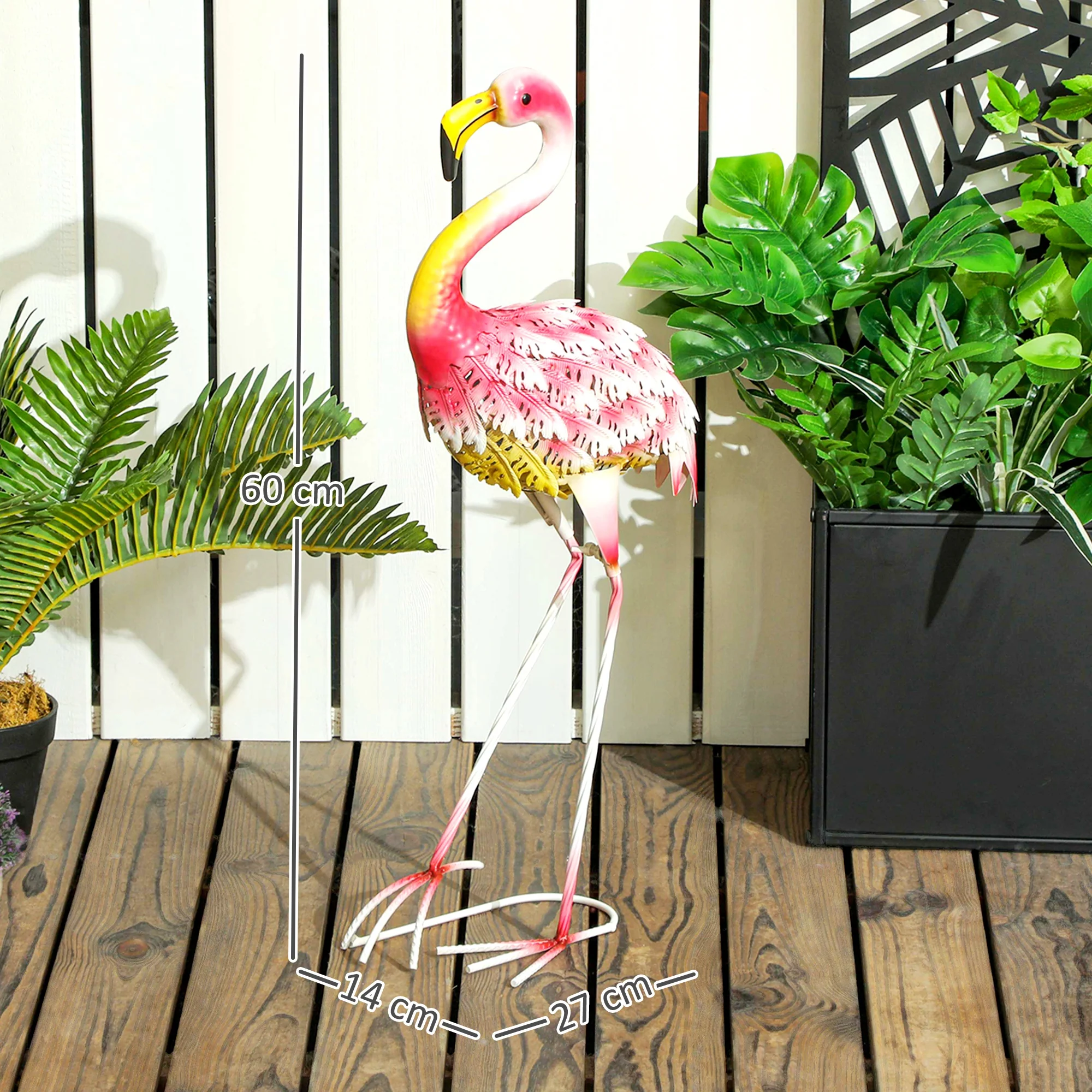 Outsunny Flamingo Garden Statue, Metal Garden Ornament with Stakes, Pink - Image 5