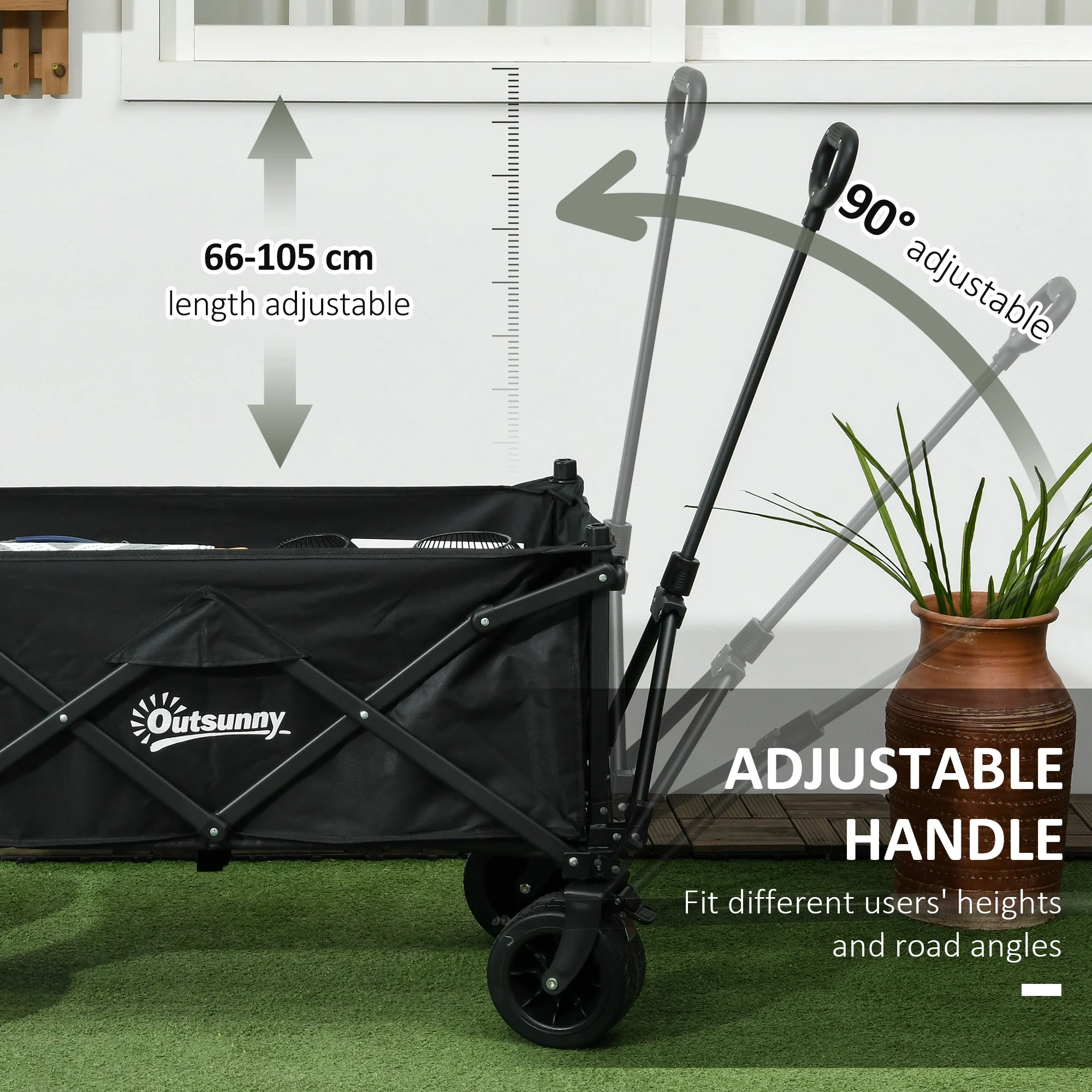 Outsunny Foldable Garden Cart, Outdoor Utility Wagon with Carry Bag, Black - Image 4