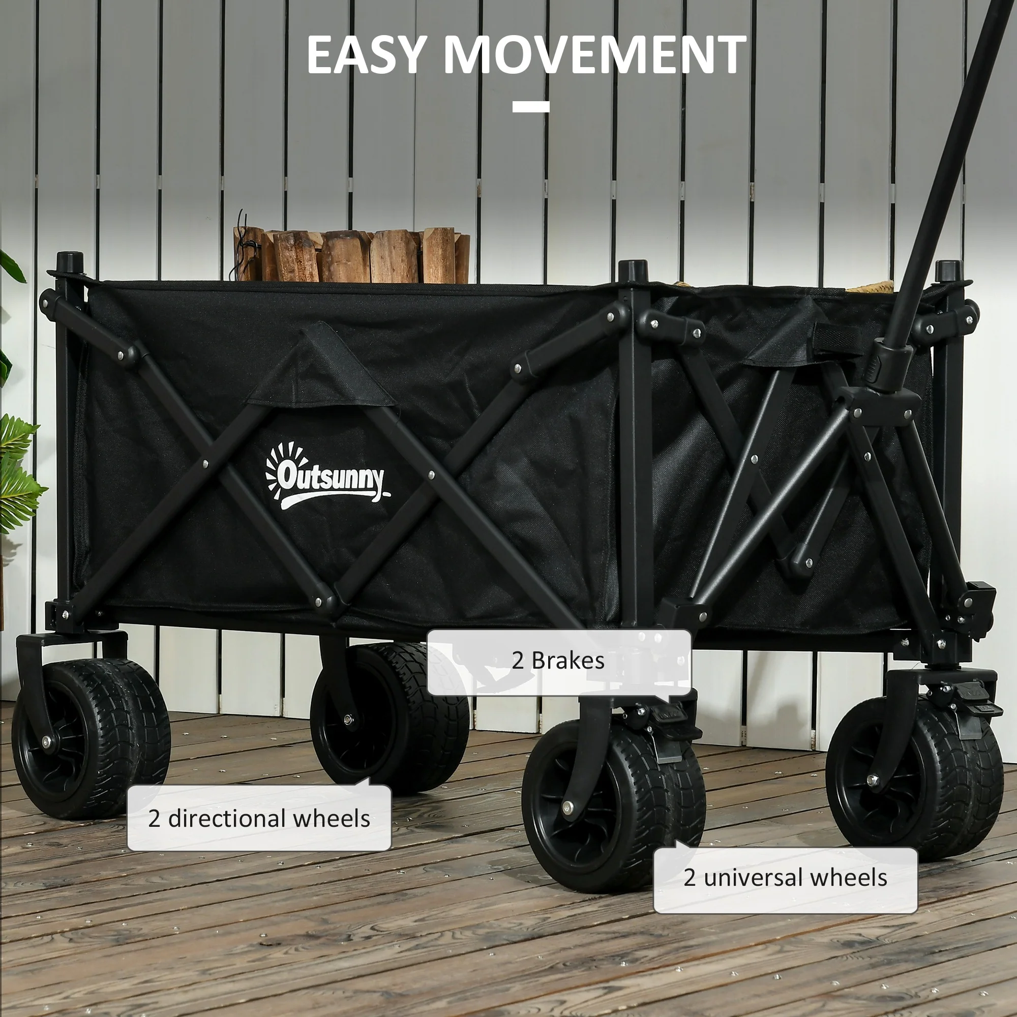 Outsunny Foldable Garden Cart, Outdoor Utility Wagon with Carry Bag, Black - Image 7