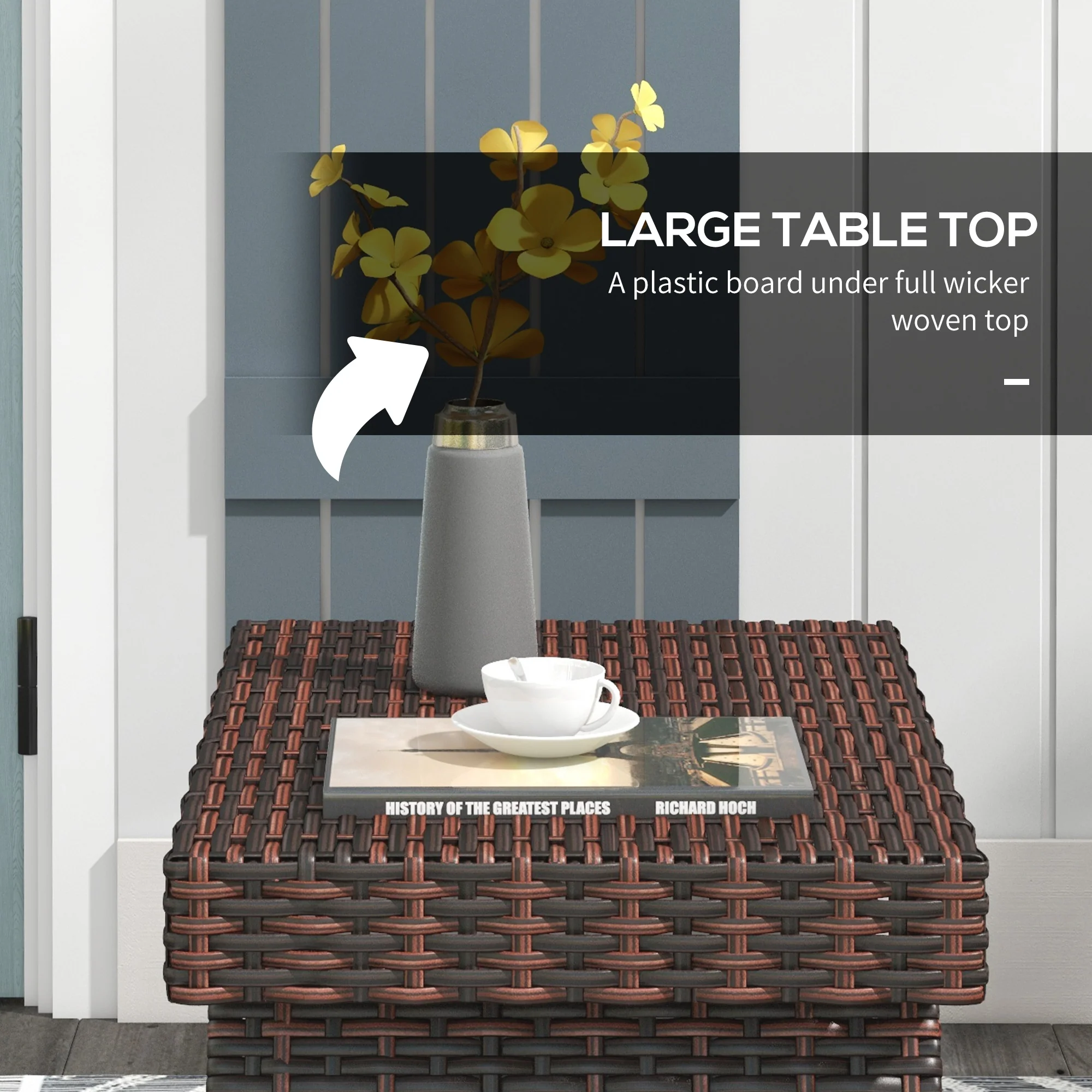 Outsunny Foldable Outdoor Coffee Table, Steel Frame Rattan Side Table - Image 12