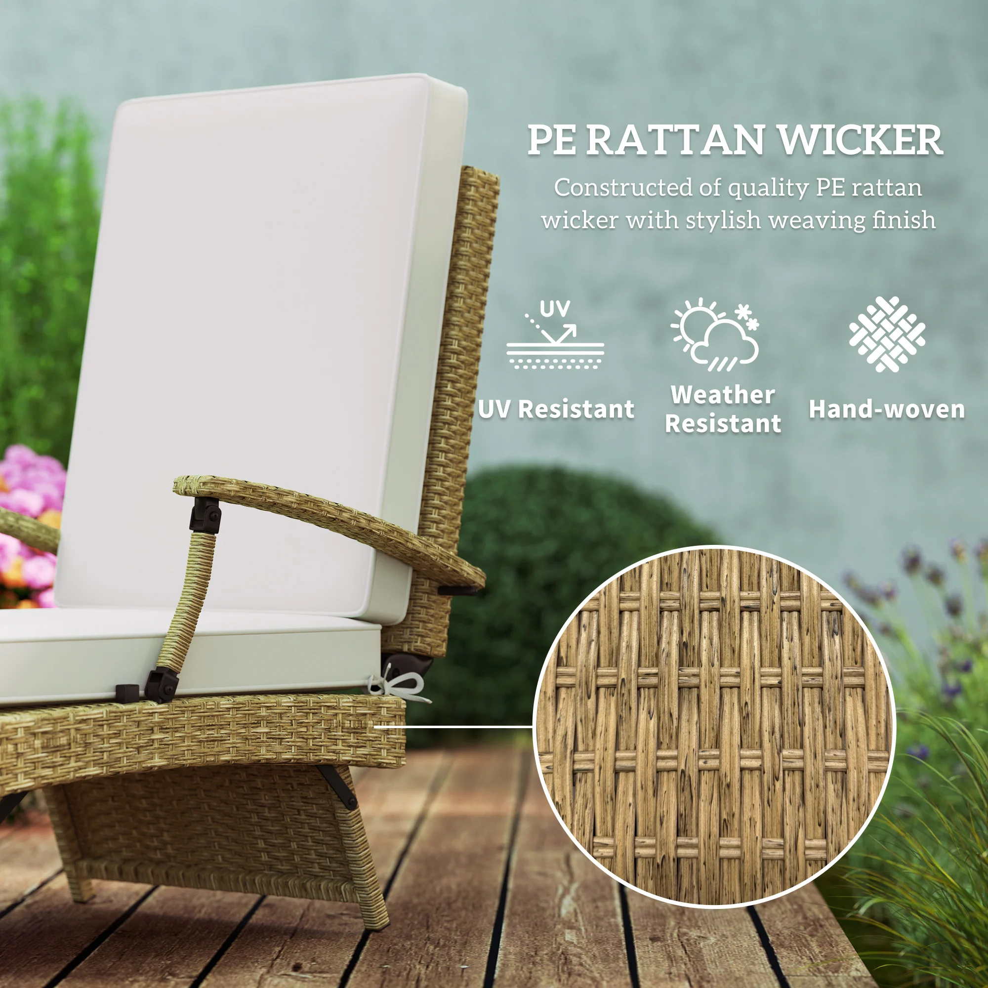 Outsunny Foldable Rattan Garden Recliner Chair w/ Cushion, Footrest - Image 13