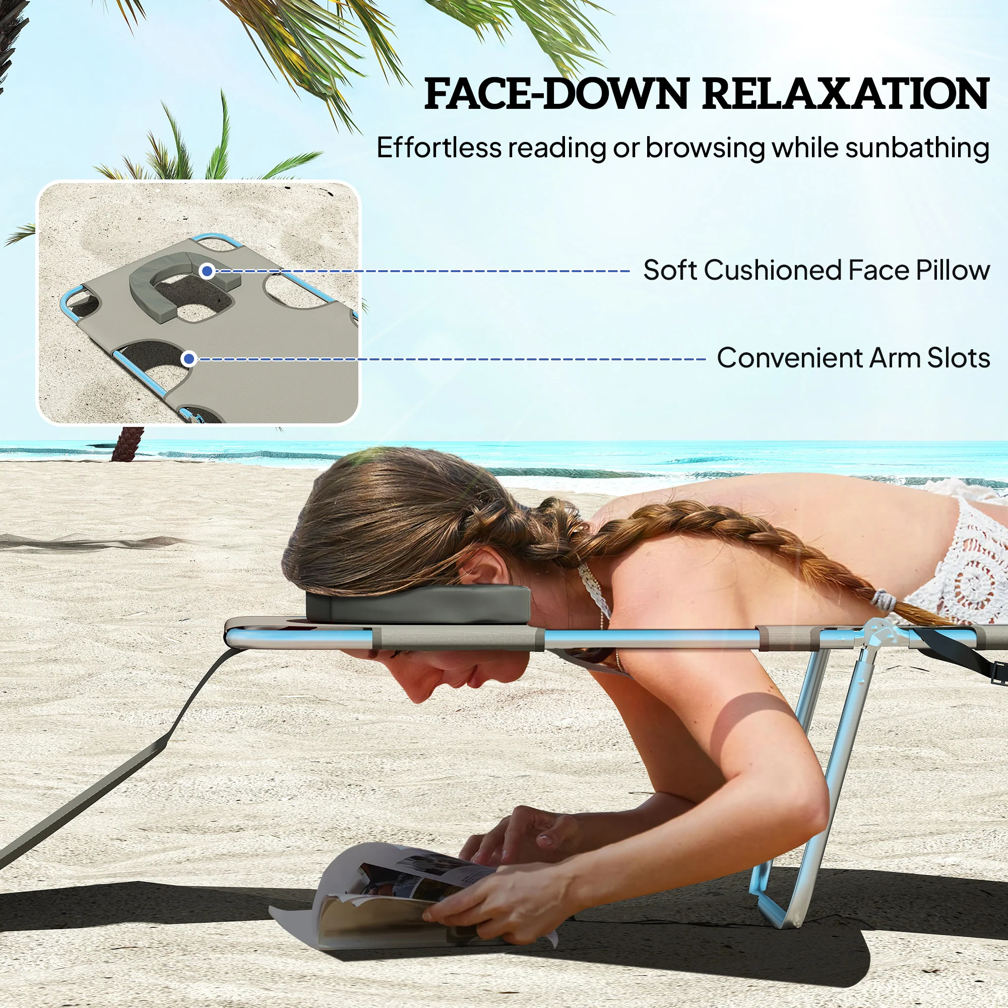 Outsunny Foldable Sun Lounger 5 Level Adjustable Reclining Chair Dark Grey - Image 4