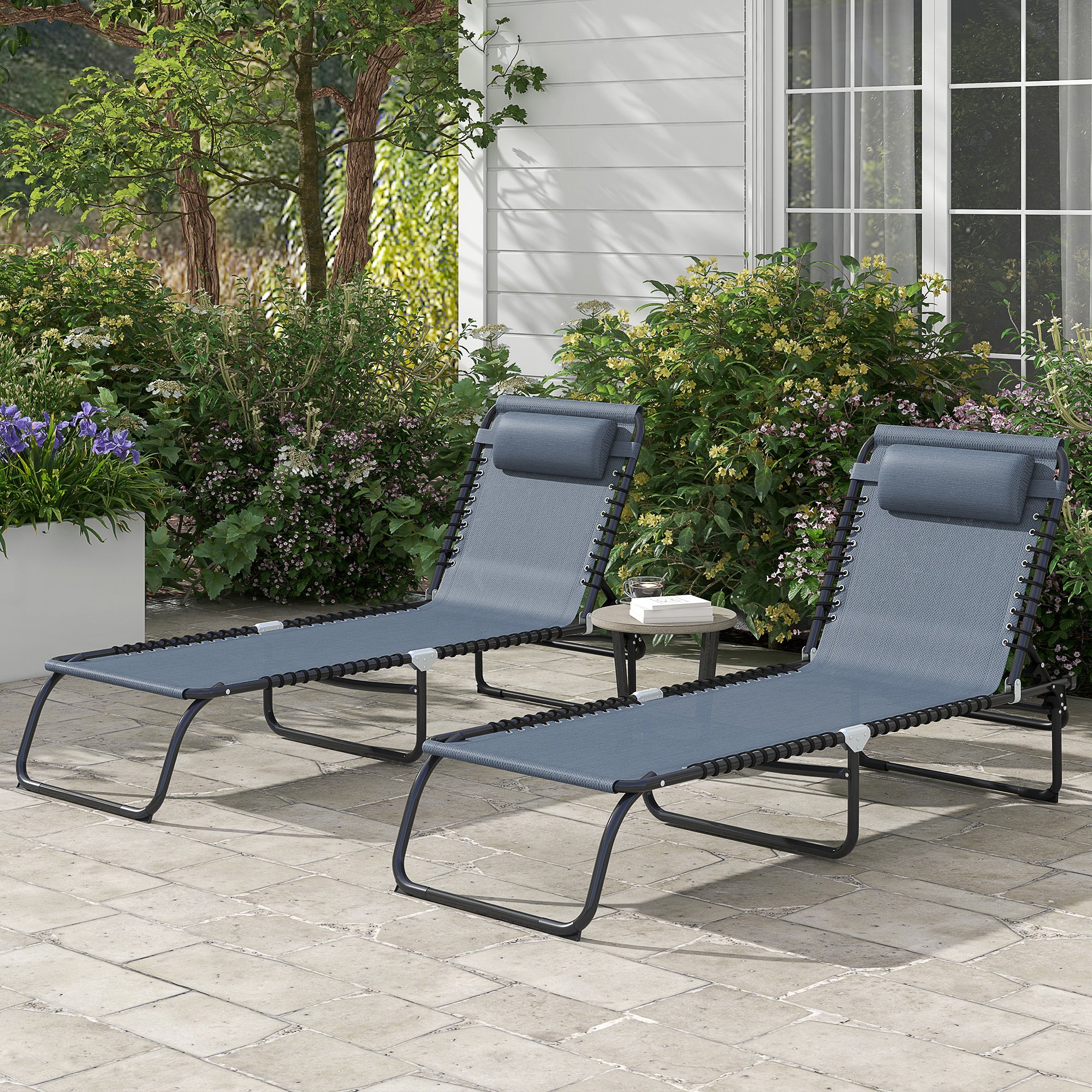 Outsunny Folding Beach Chair Chaise Lounge 4 Adjustable Positions - Image 20
