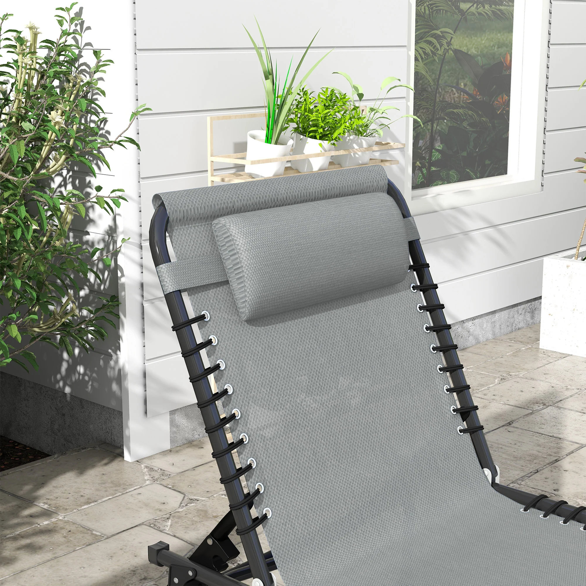 Outsunny Folding Beach Chair Chaise Lounge 4 Adjustable Positions - Image 8