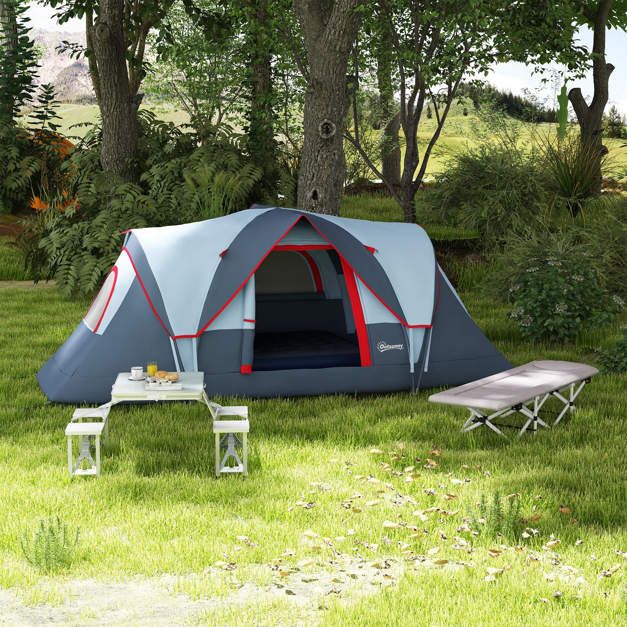 Outsunny Folding Camping Picnic Table with 4 Seats and Umbrella Hole, Grey - Image 9