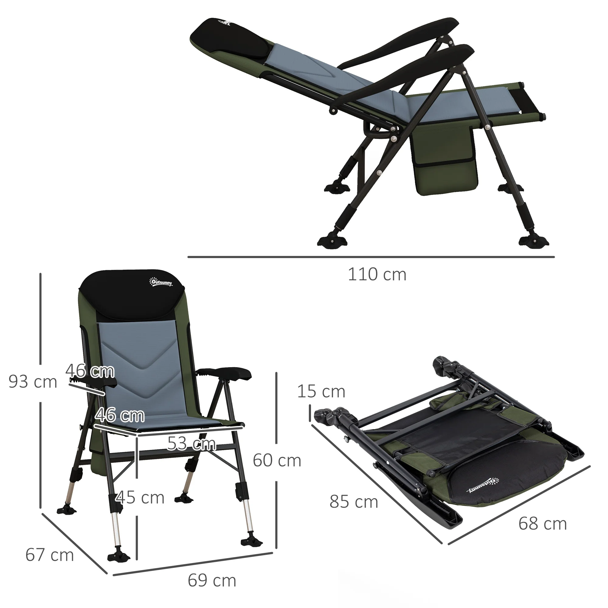 Outsunny Folding Fishing Chair Camping Chair with 7-Level Adjustable Backrest - Image 5