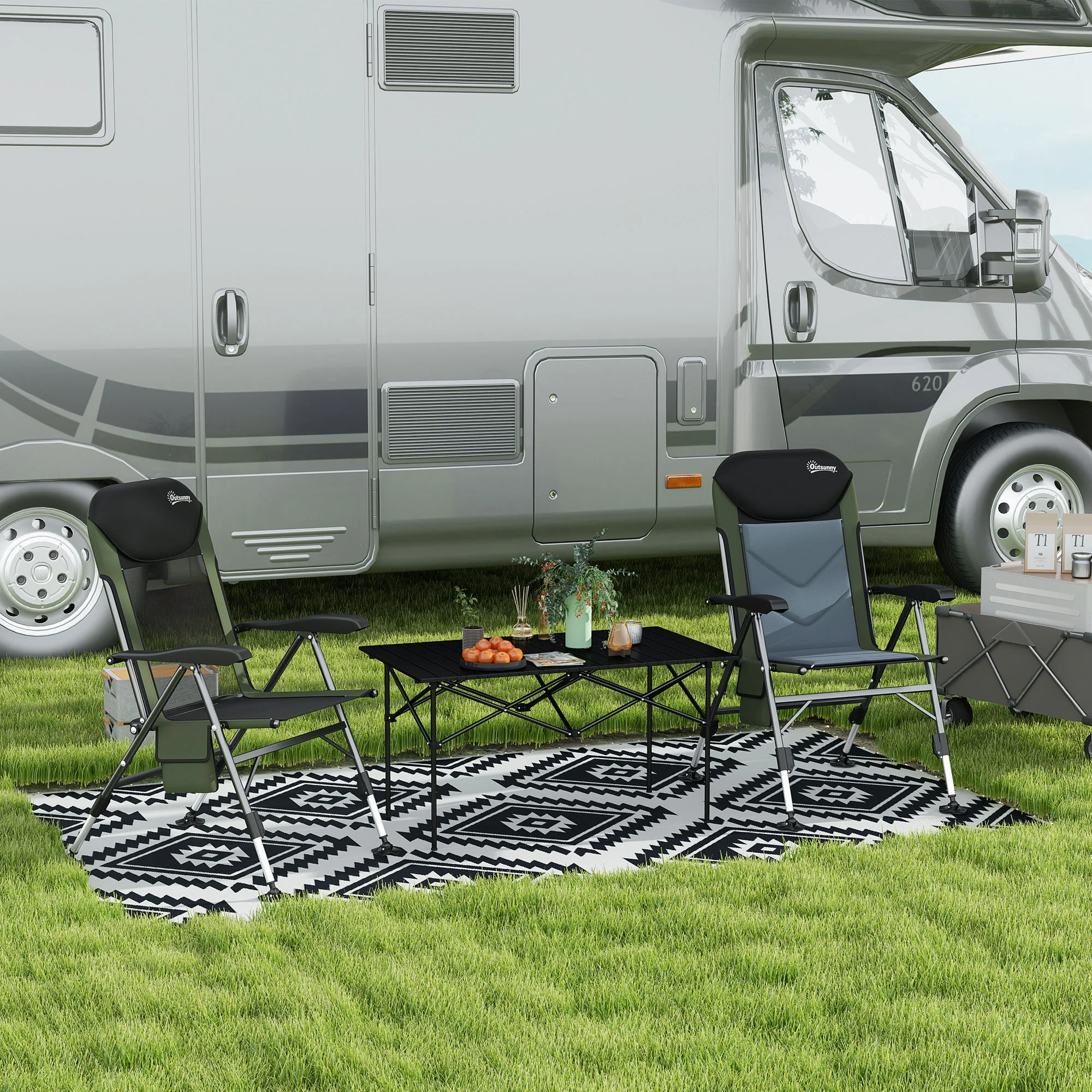 Outsunny Folding Fishing Chair Camping Chair with 7-Level Adjustable Backrest - Image 9