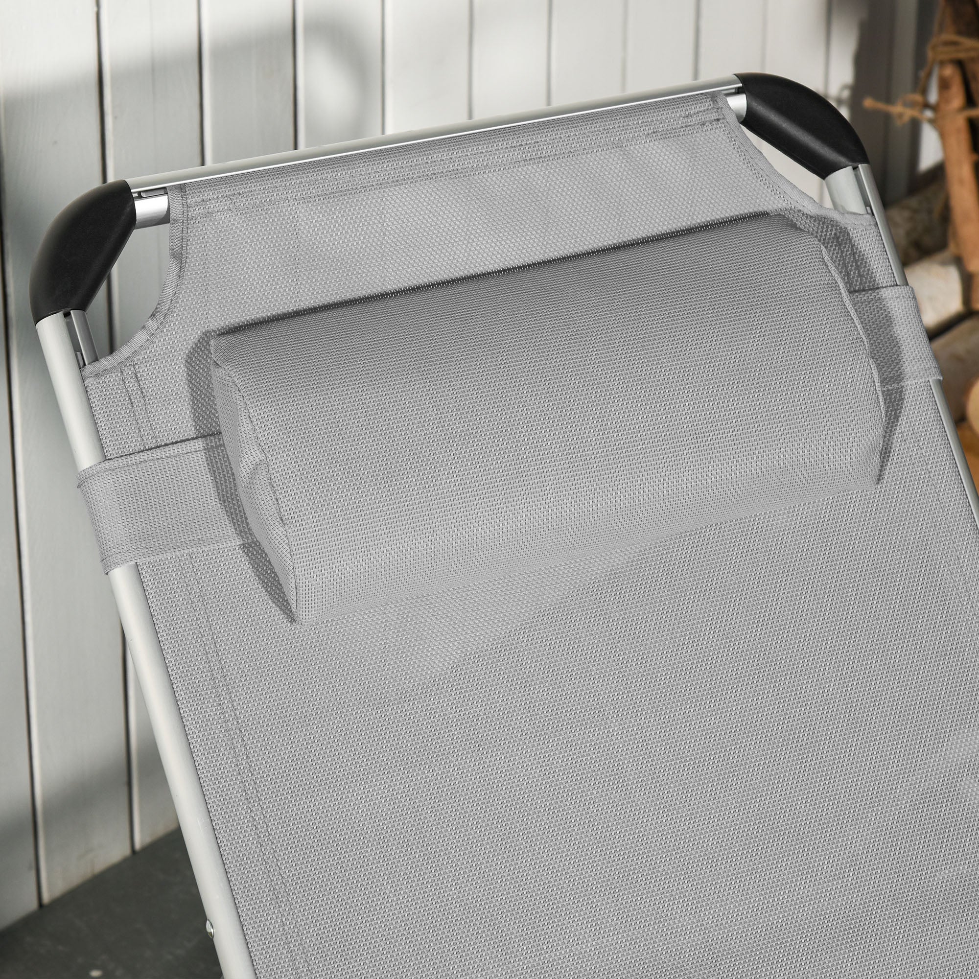 Outsunny Folding Outdoor Reclining Sun Lounger Chair Aluminium Frame Light Grey - Image 7