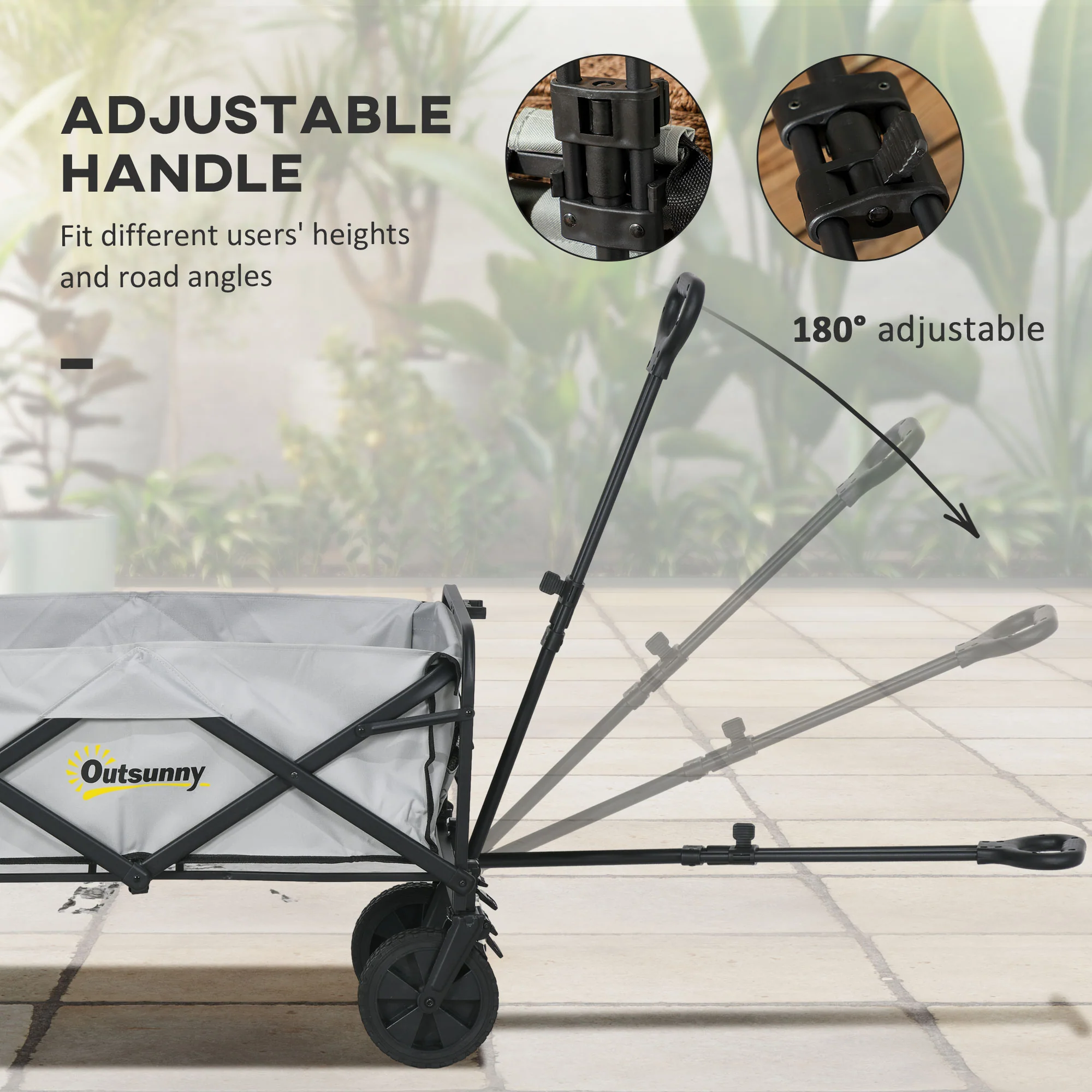 Outsunny Folding Outdoor Storage Trolley Cart Bag Telescopic Handle Brakes Grey - Image 4