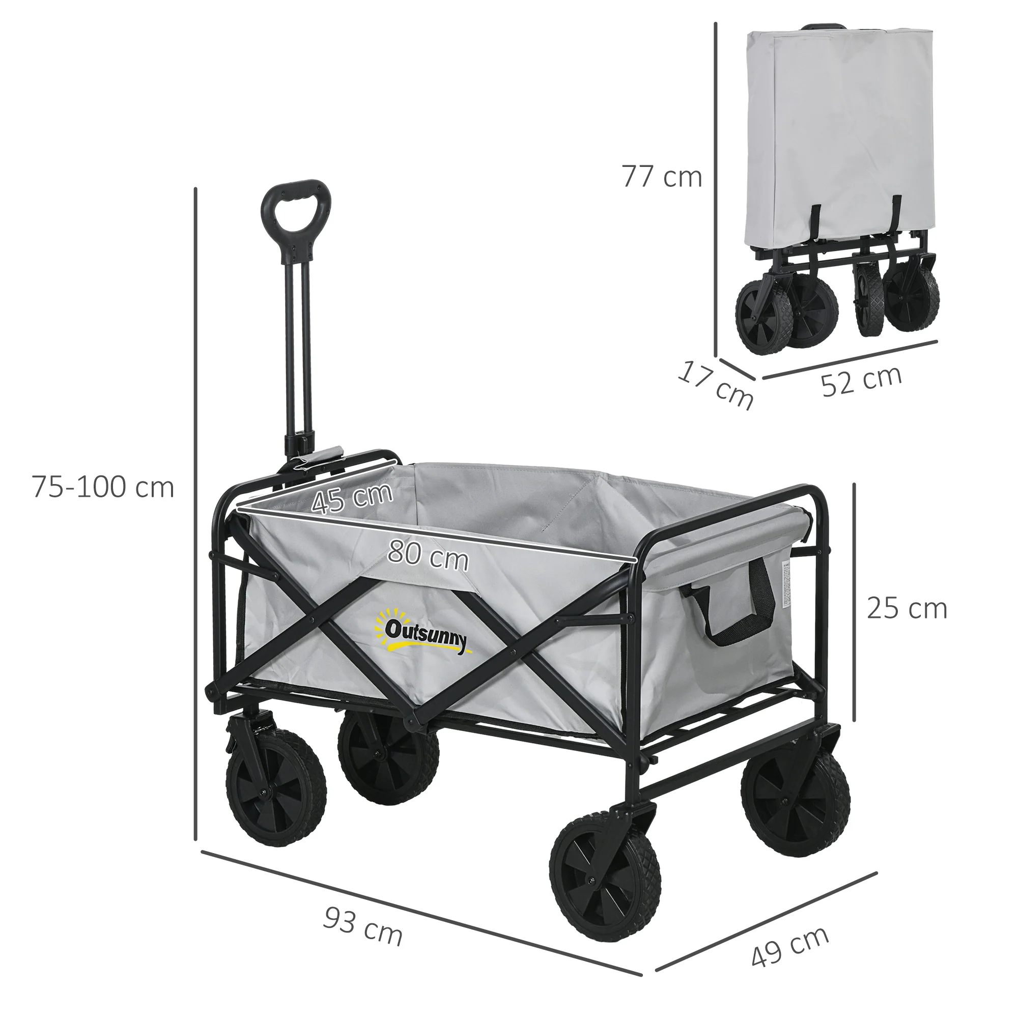 Outsunny Folding Outdoor Storage Trolley Cart Bag Telescopic Handle Brakes Grey - Image 5