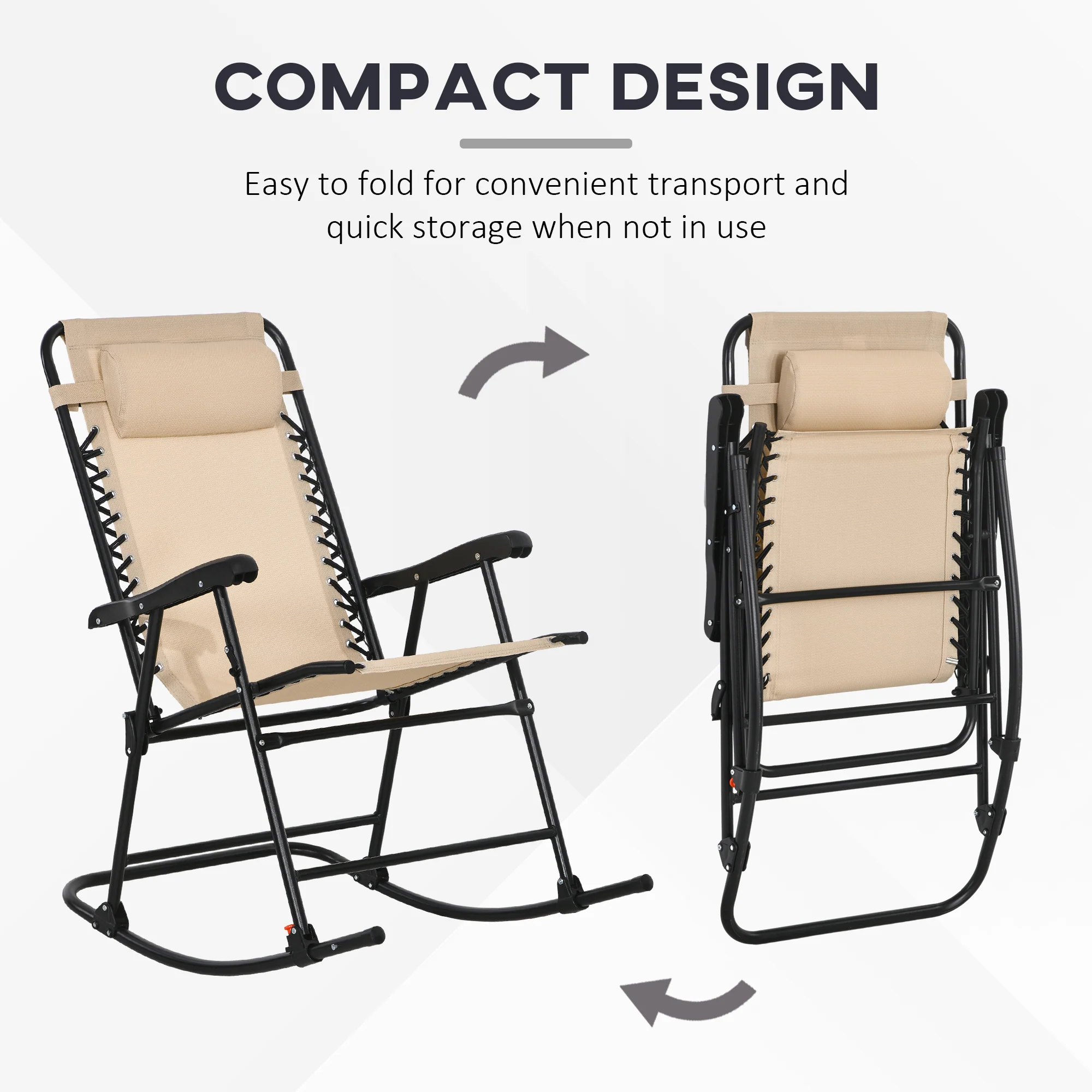 Outsunny Folding Rocking Chair Outdoor Portable Zero Gravity Chair Beige - Image 3