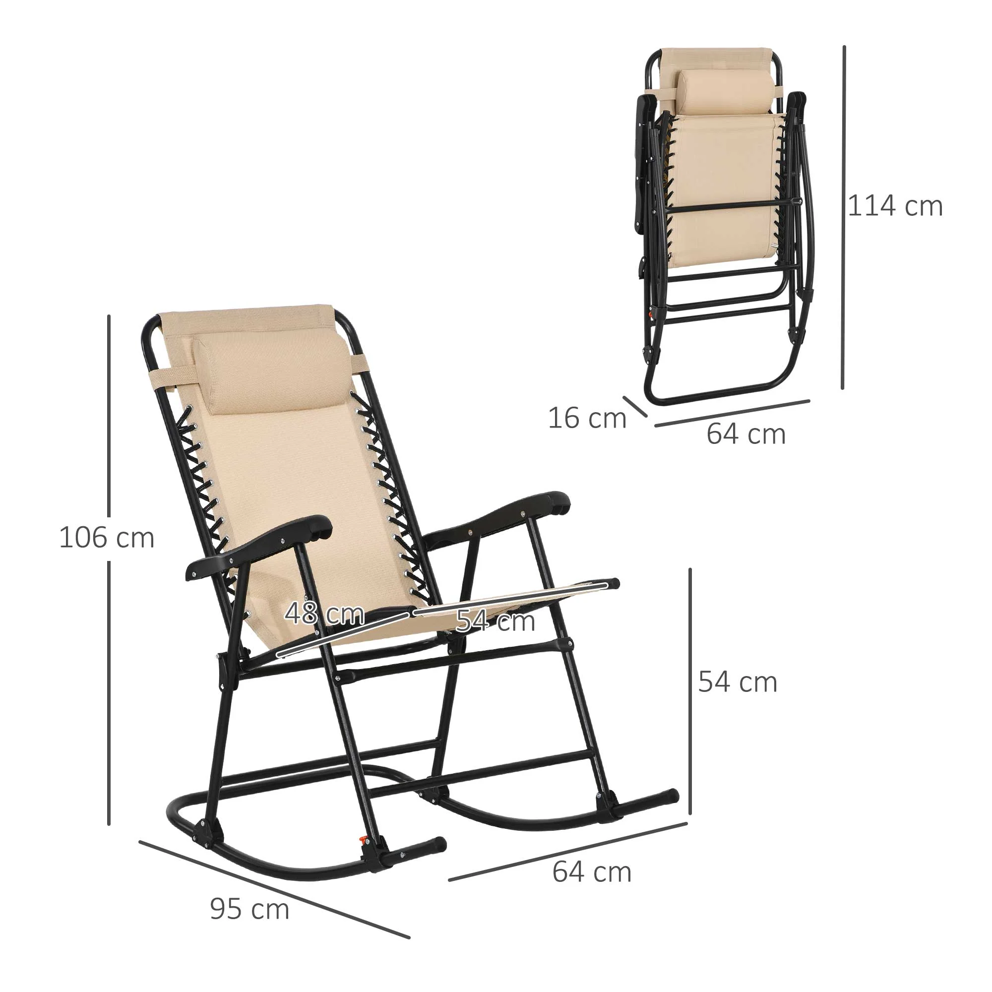Outsunny Folding Rocking Chair Outdoor Portable Zero Gravity Chair Beige - Image 5