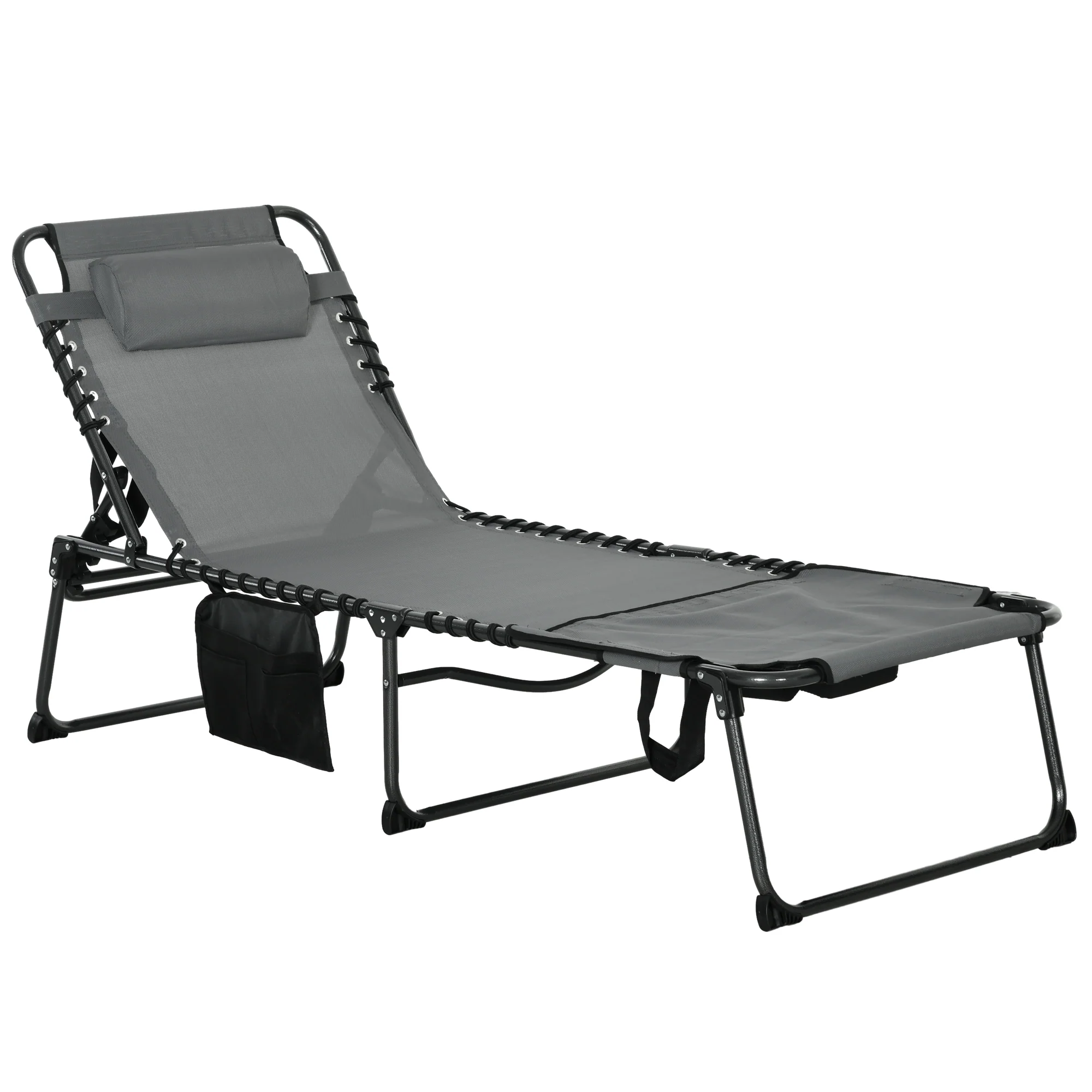 Outsunny Folding Sun Lounge W/ Reclining Back, Sun Lounge W/ Reading Hole - Beige/Grey
