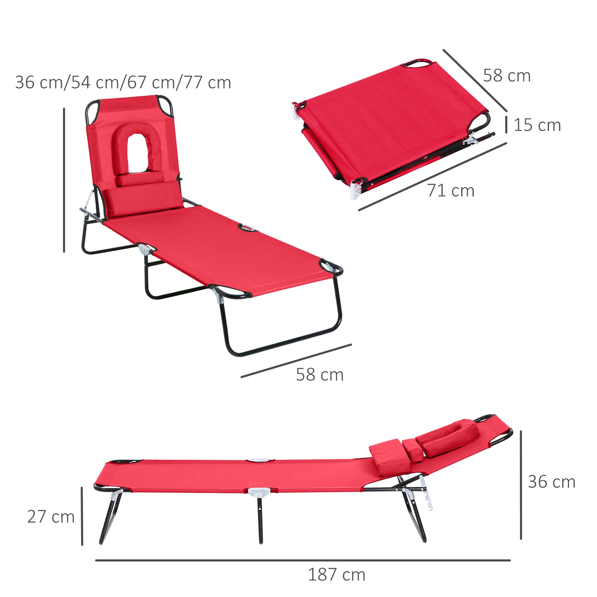 Outsunny Folding Sun Lounger Reclining Chair With Reading Hole - Image 23