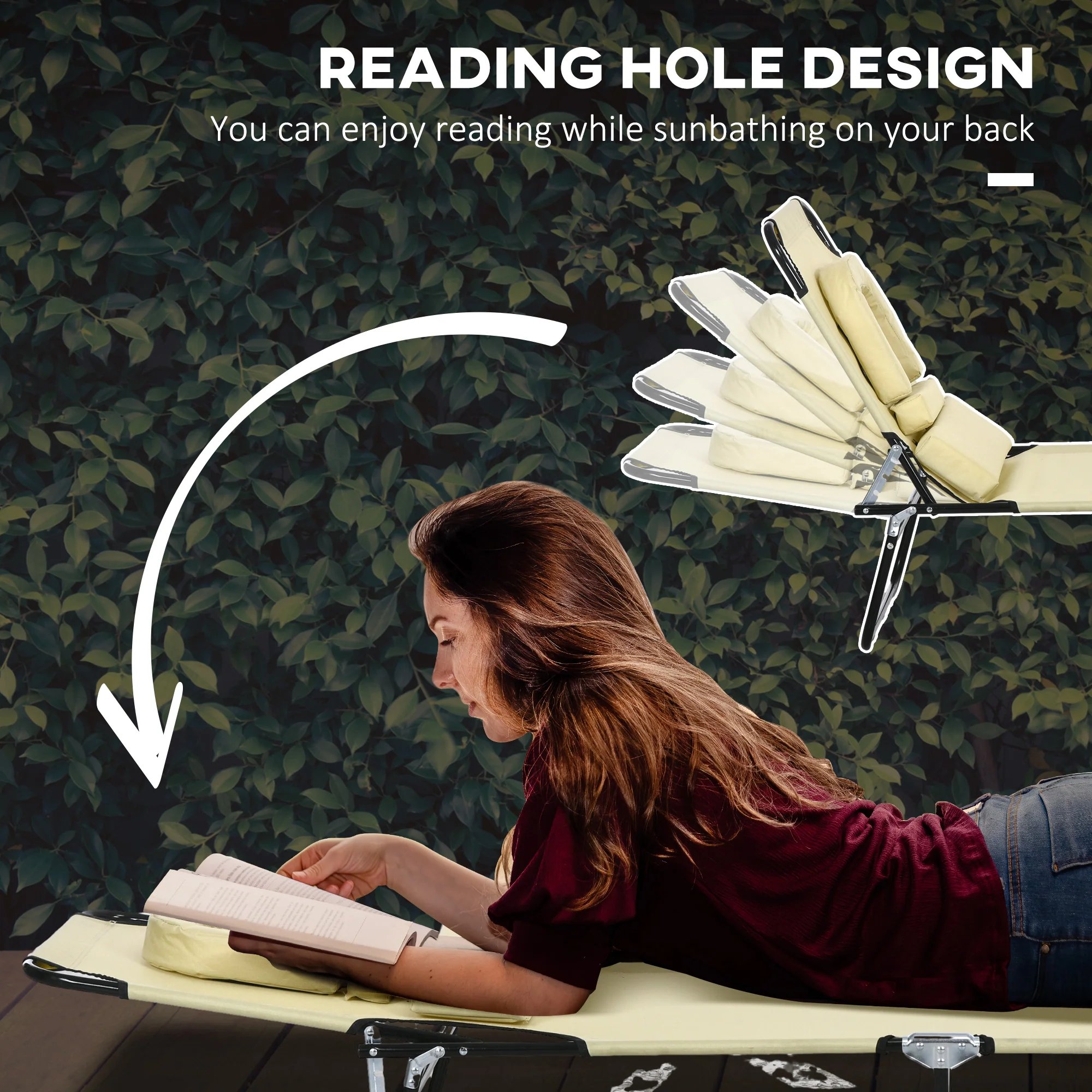 Outsunny Folding Sun Lounger Reclining Chair With Reading Hole - Image 34