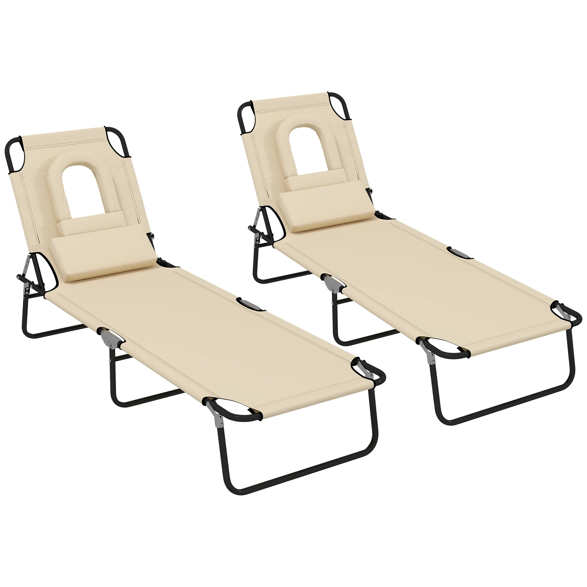 Outsunny Folding Sun Lounger Reclining Chair With Reading Hole - Image 37