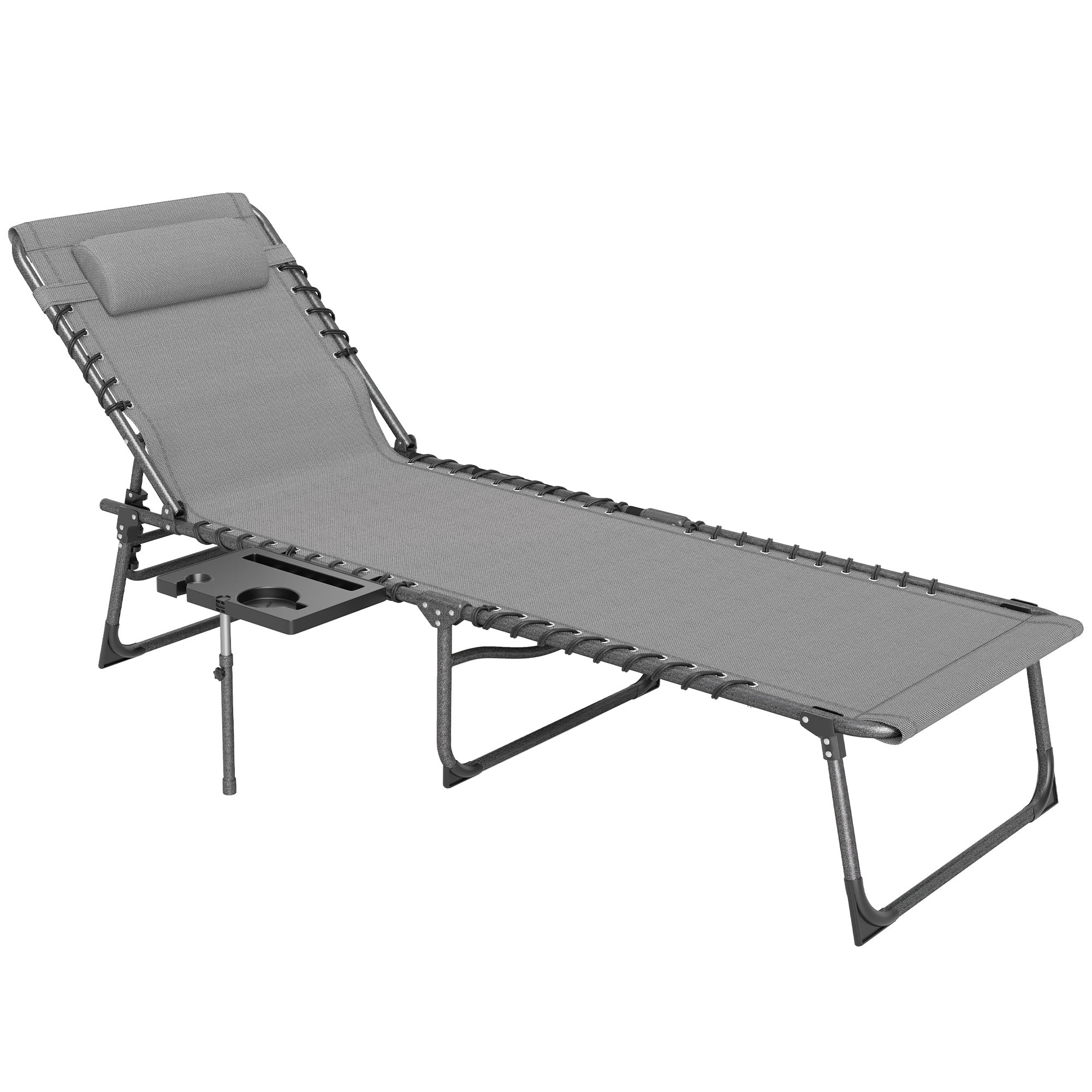 Outsunny Folding Sun Lounger with 5-Level Reclining Back, Side Table - Image 19