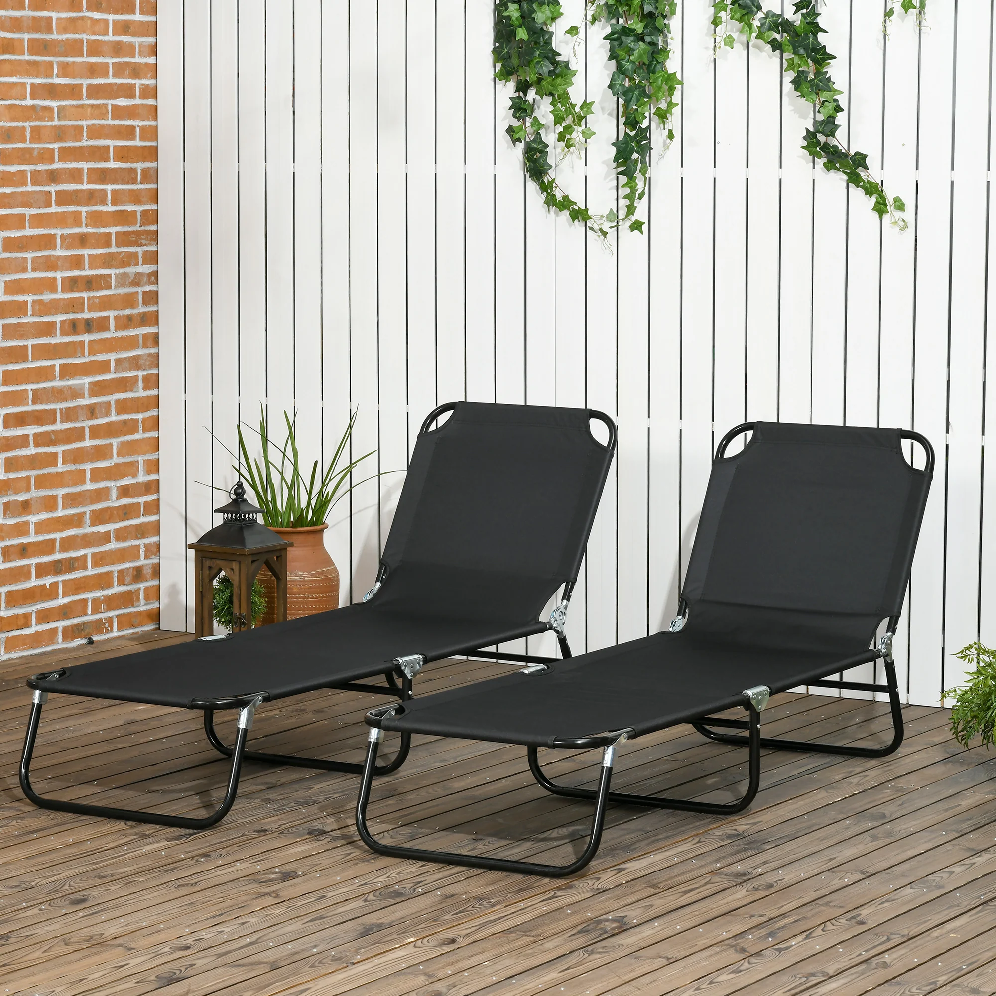 Outsunny Folding Sun Loungers Set Of 2 With Adjustable Backrest - Image 11