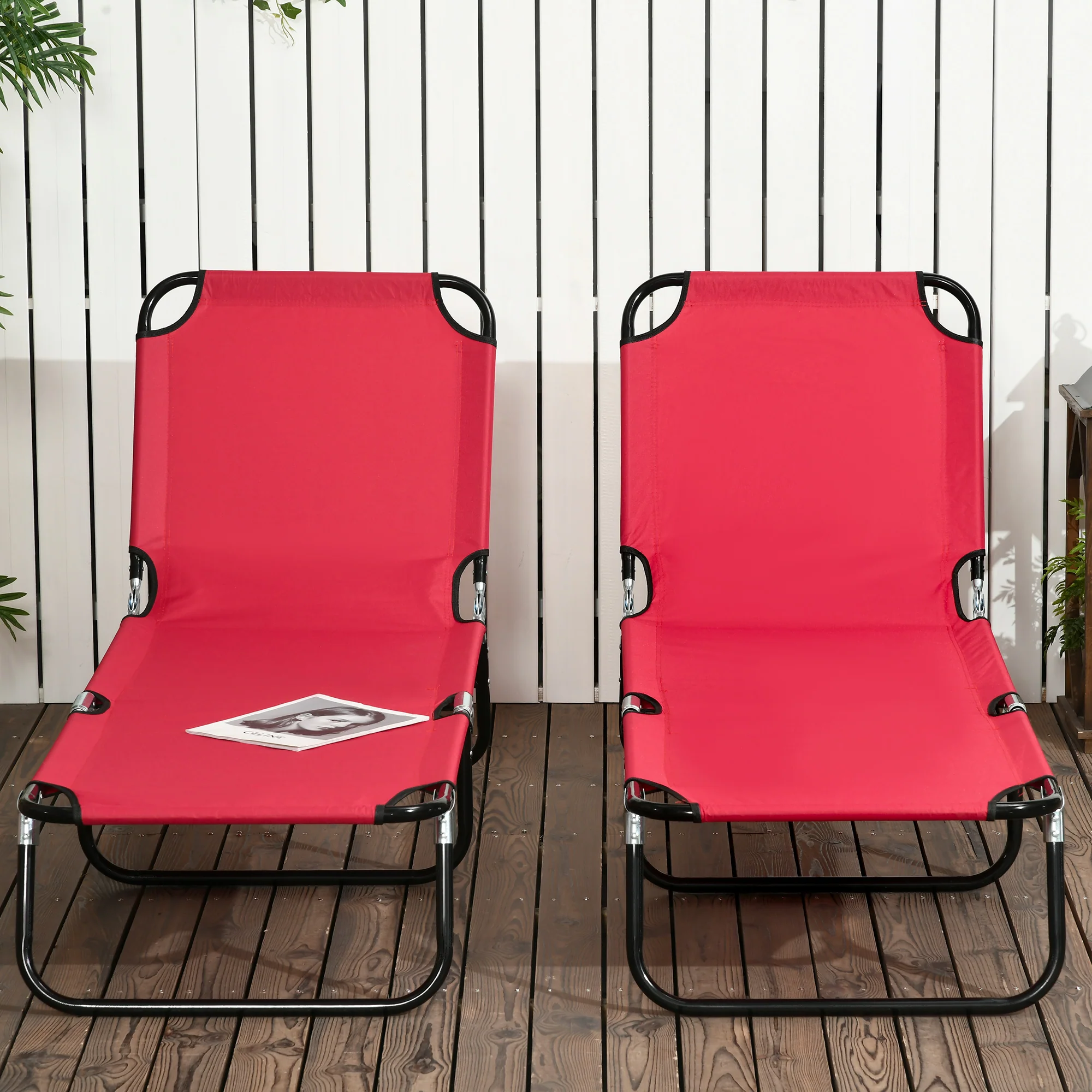 Outsunny Folding Sun Loungers Set Of 2 With Adjustable Backrest - Image 45