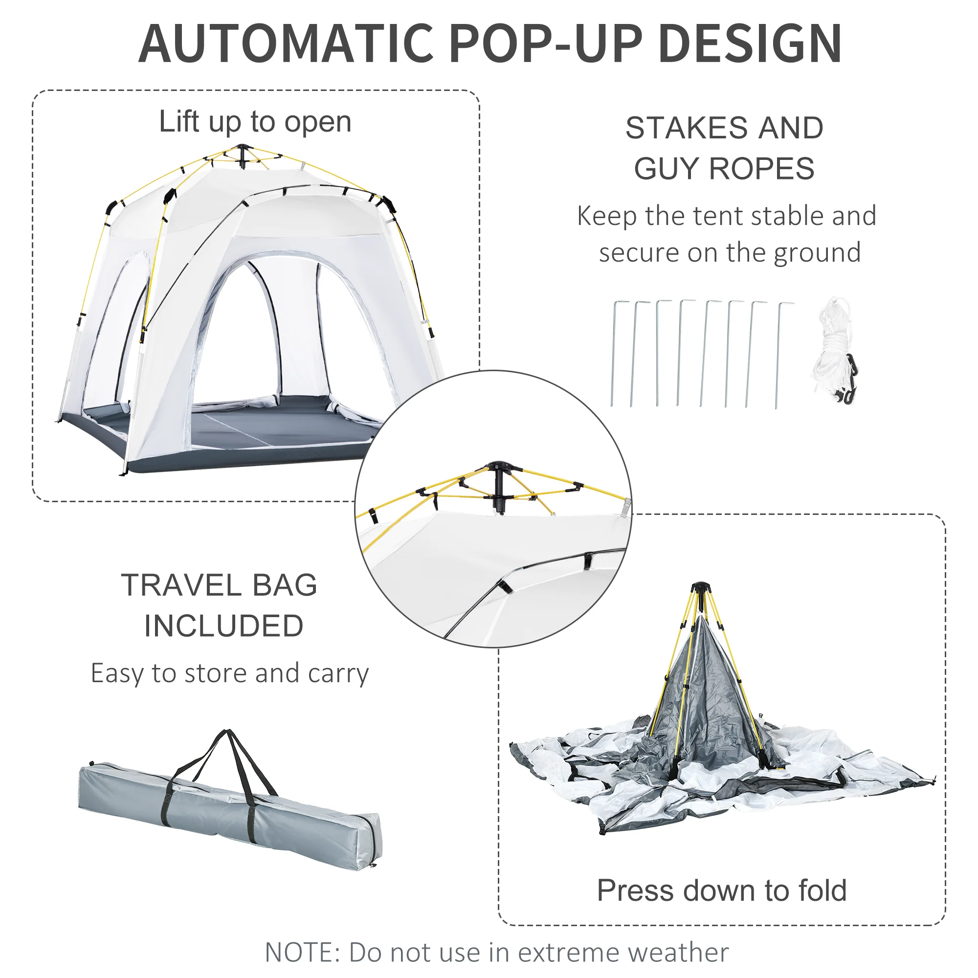 Outsunny Four Man Pop Up Tent Automatic Camping Backpacking Dome Shelter, Green - Image 3