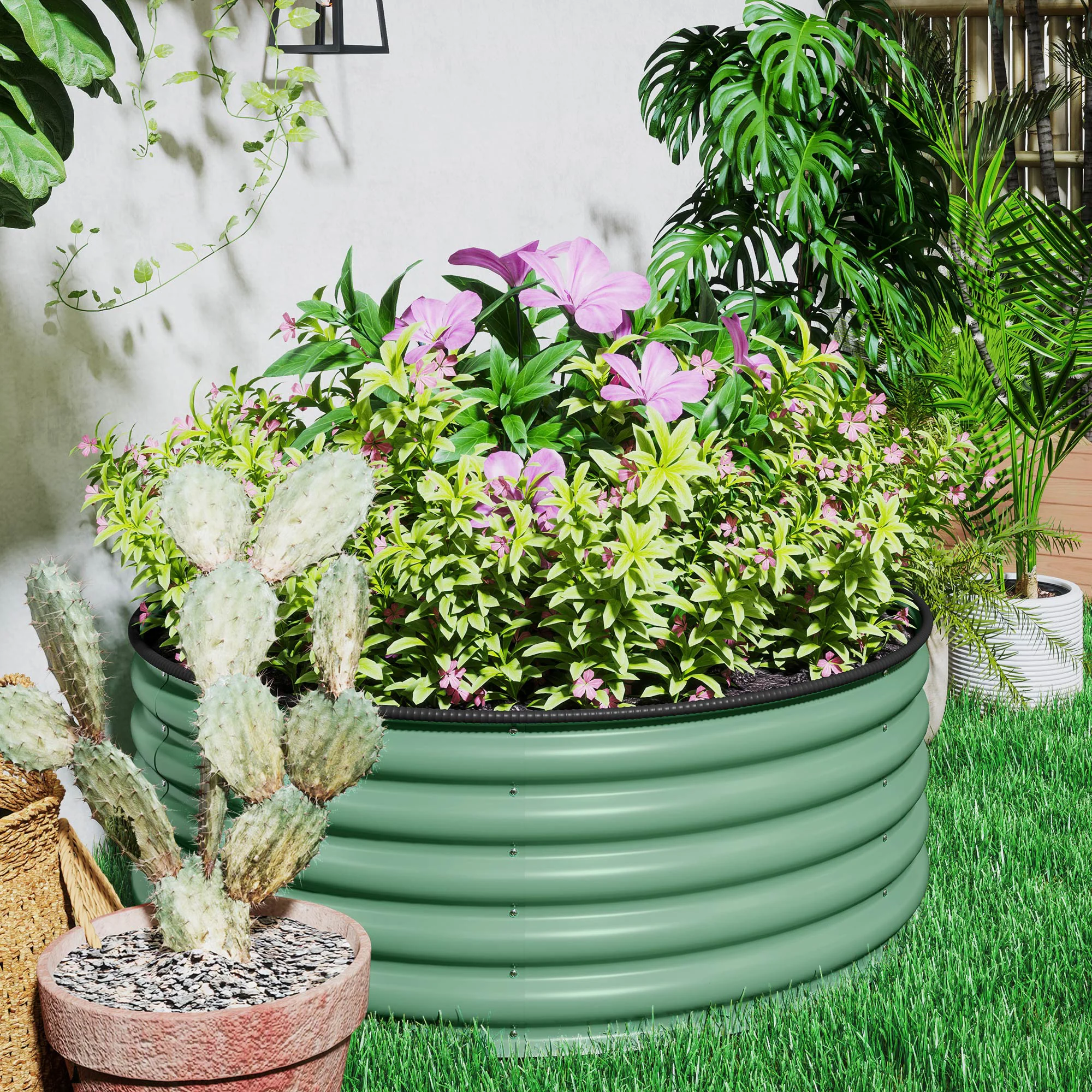 Outsunny Galvanised Planter with Gloves, 120 x 120 x 43cm, Light Green - Image 26