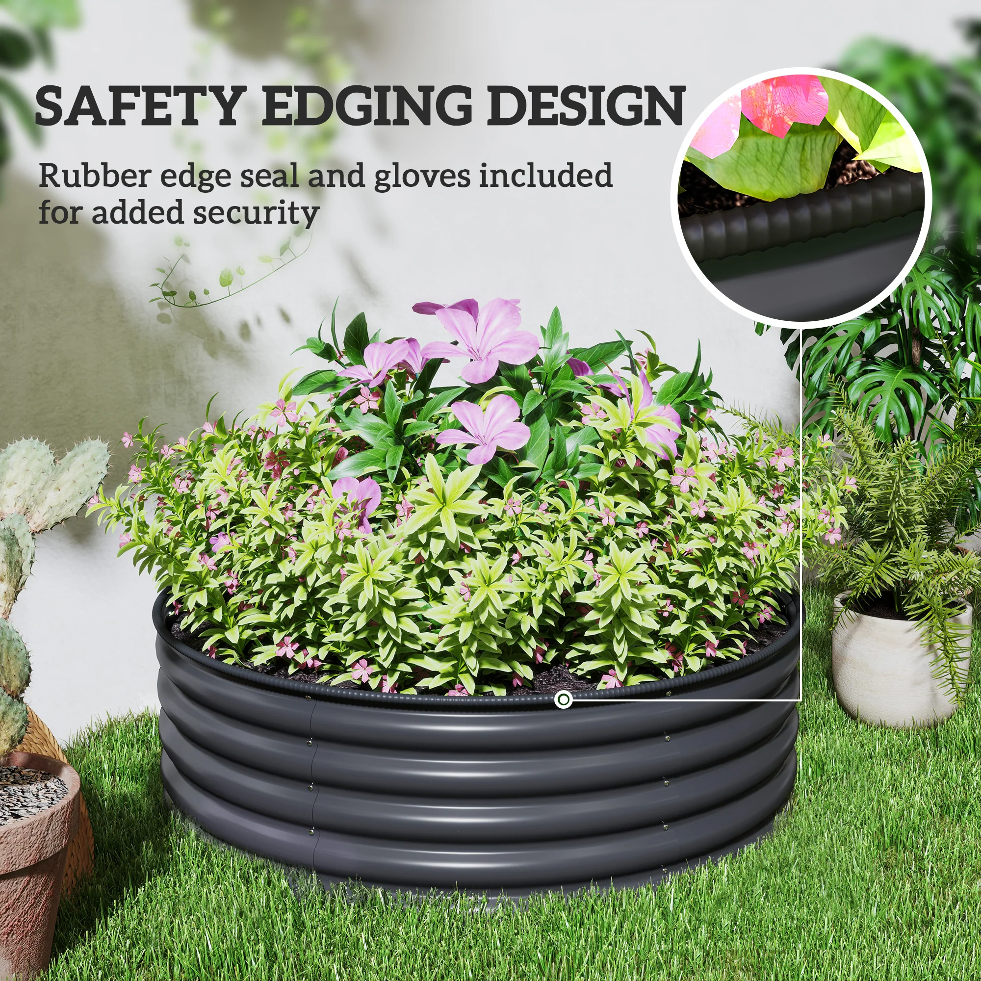 Outsunny Galvanised Planter with Gloves, 120 x 120 x 43cm, Light Green - Image 6