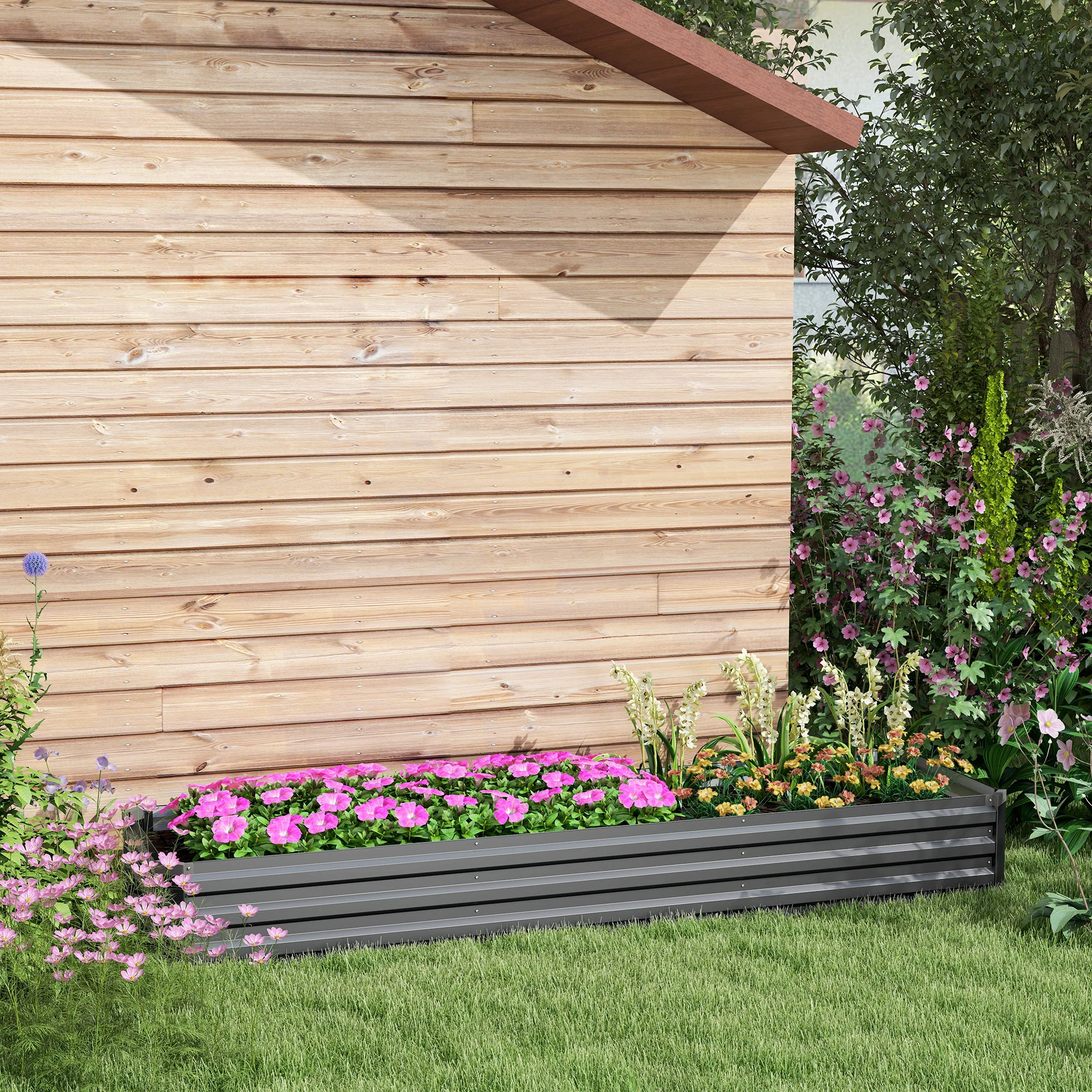 Outsunny Galvanised Raised Bed for Garden, Outdoor Elevated Planter Box, Grey - Image 2