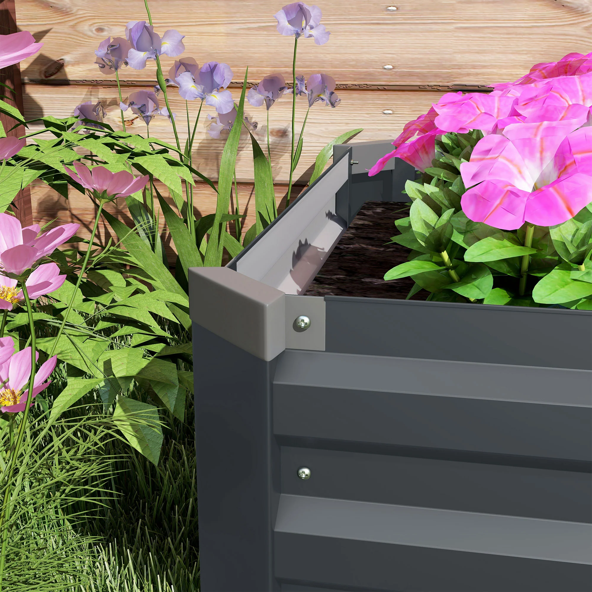Outsunny Galvanised Raised Bed for Garden, Outdoor Elevated Planter Box, Grey - Image 8
