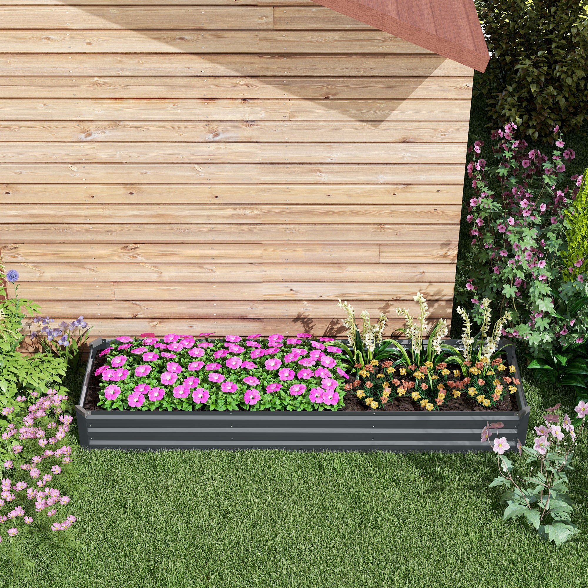 Outsunny Galvanised Raised Bed for Garden, Outdoor Elevated Planter Box, Grey - Image 9