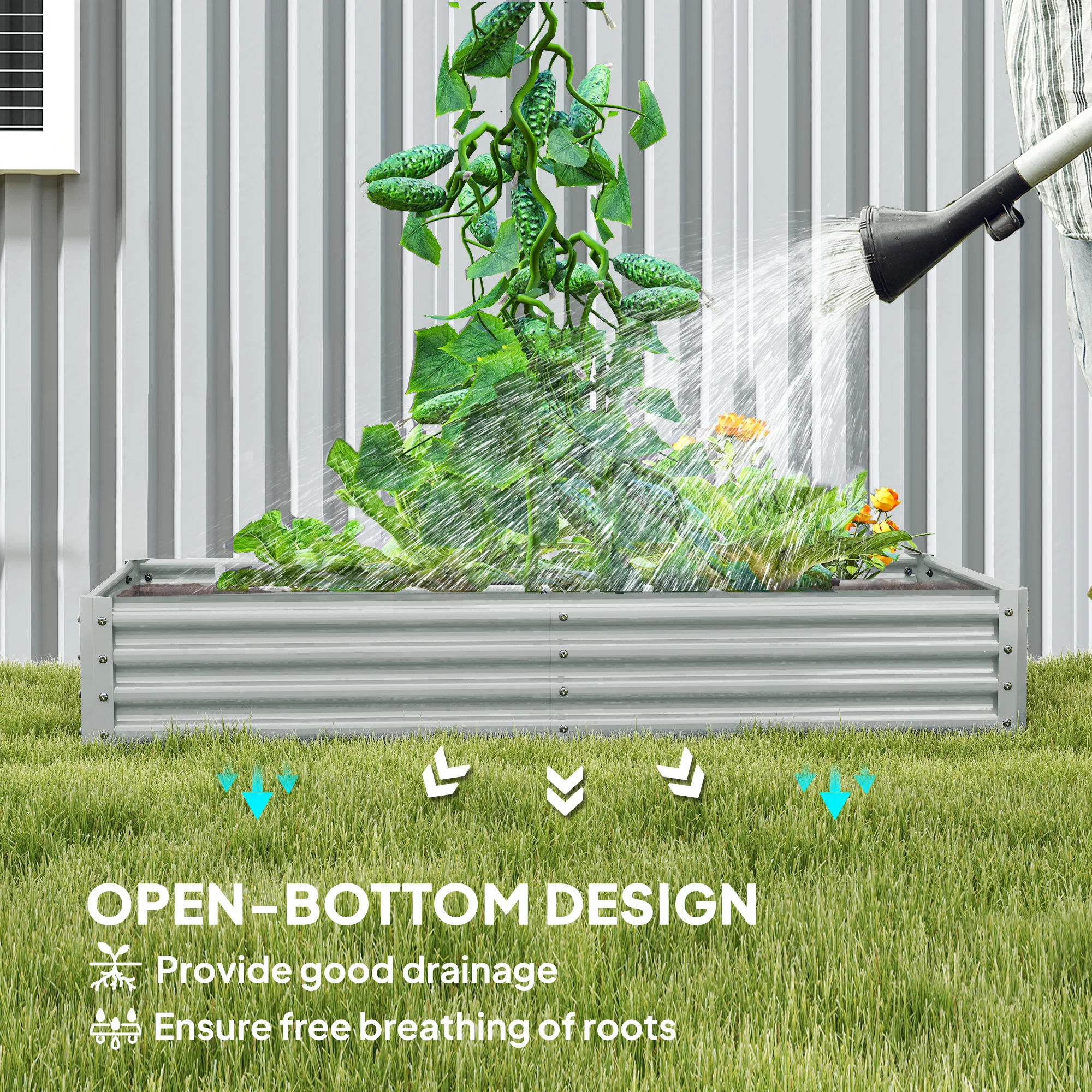 Outsunny Galvanised Raised Garden Bed, 180x90x30cm Raised Bed, Silver - Image 6