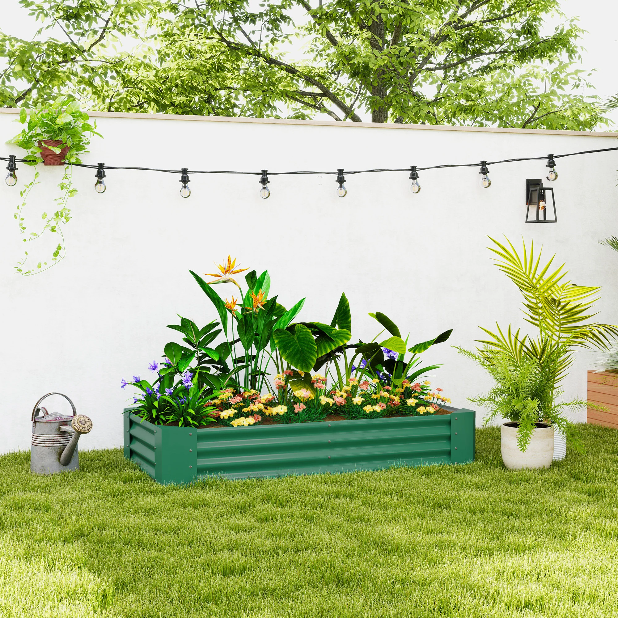 Outsunny Galvanised Raised Garden Bed, 180x90x30cm Raised Planter, Green - Image 2