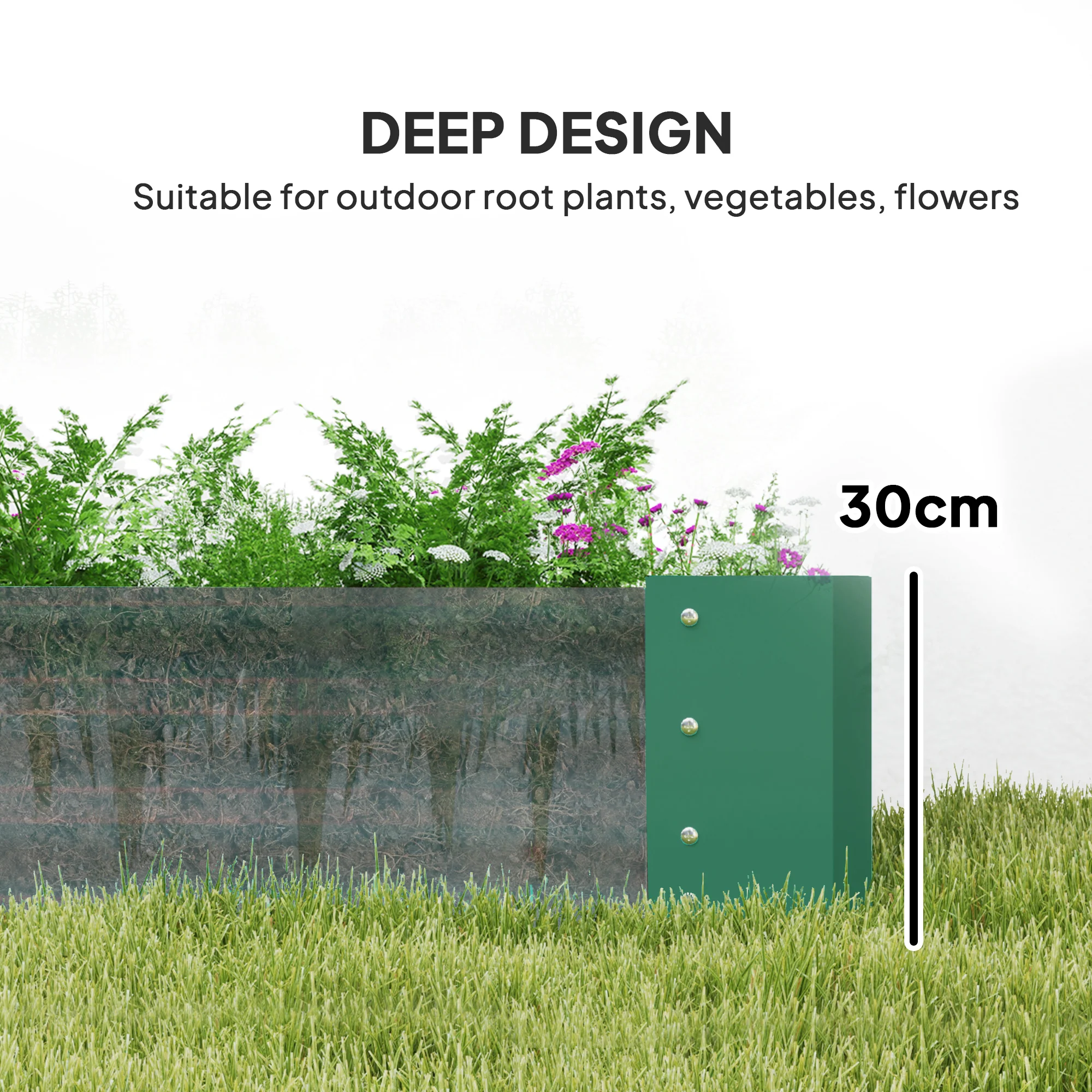 Outsunny Galvanised Raised Garden Bed, 180x90x30cm Raised Planter, Green - Image 3