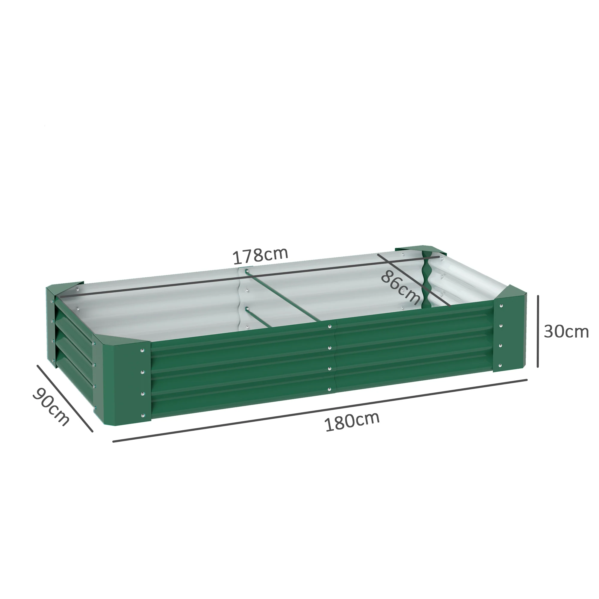 Outsunny Galvanised Raised Garden Bed, 180x90x30cm Raised Planter, Green - Image 5