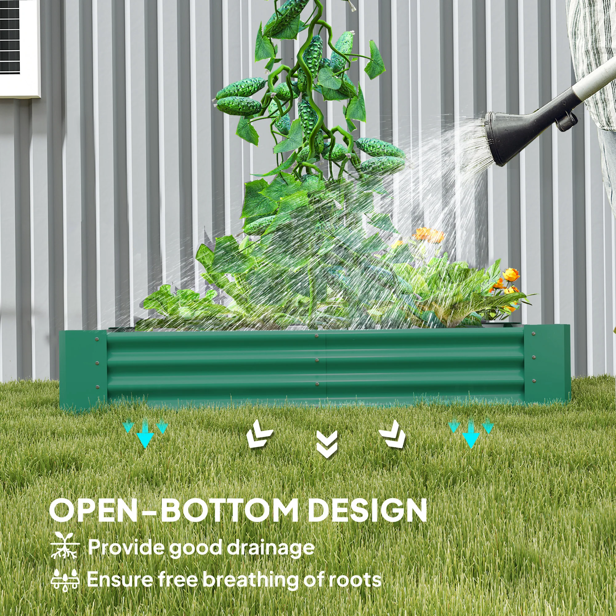 Outsunny Galvanised Raised Garden Bed, 180x90x30cm Raised Planter, Green - Image 6