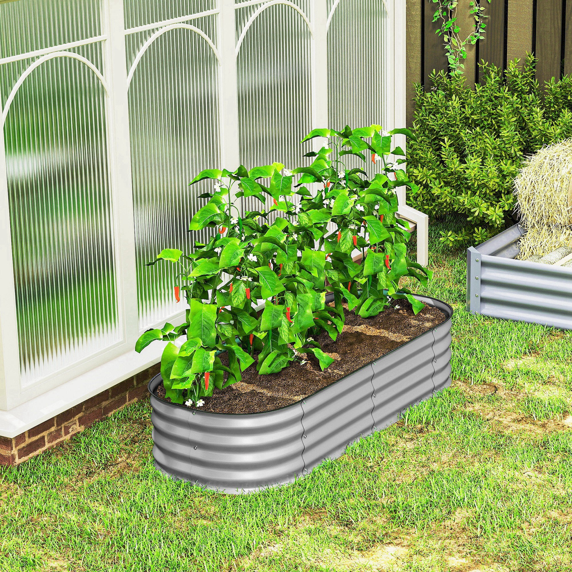 Outsunny Galvanised Raised Garden Bed Planter Box with Safety Edging Silver - Image 9
