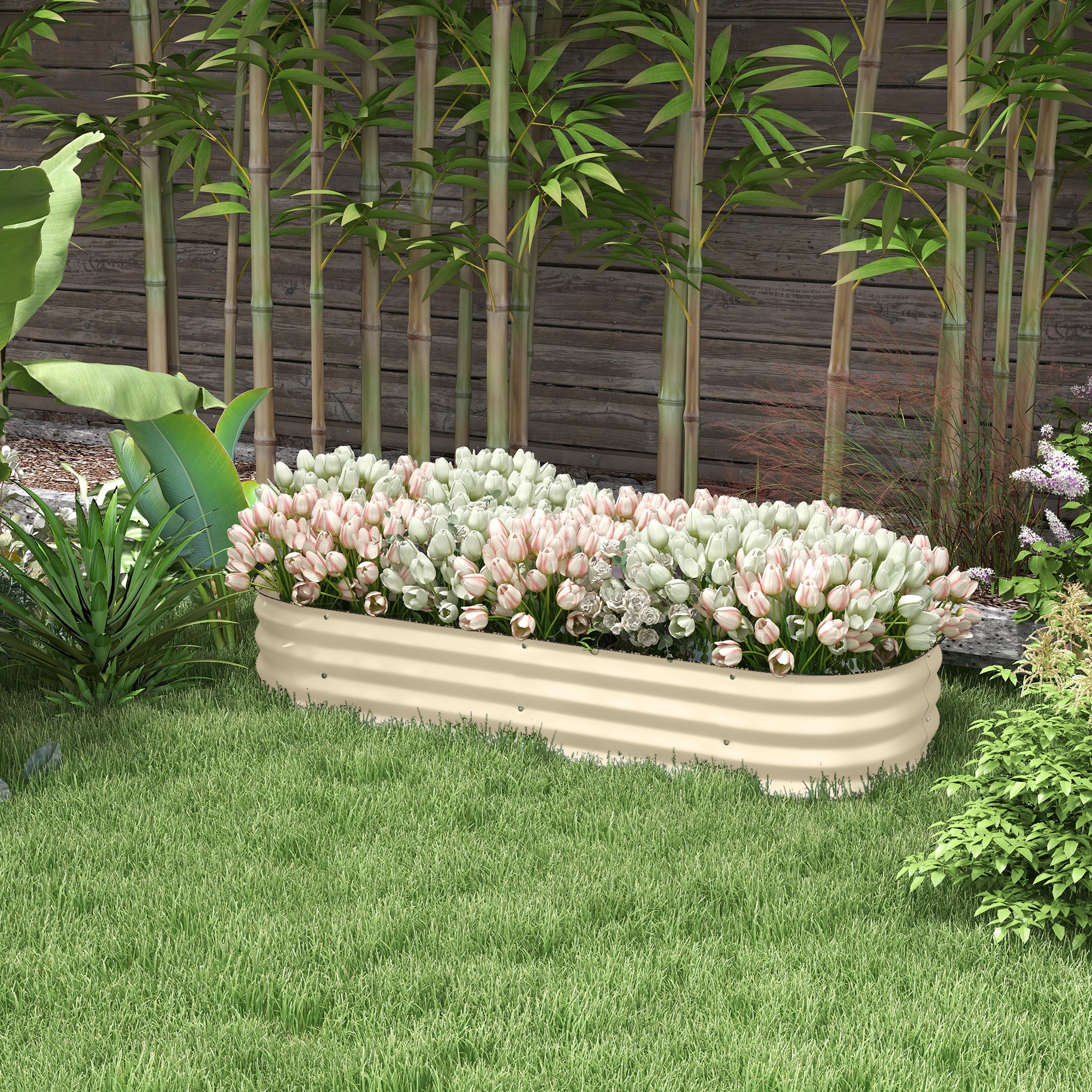 Outsunny Galvanised Raised Garden Bed with Safety Edging, Cream White - Image 2