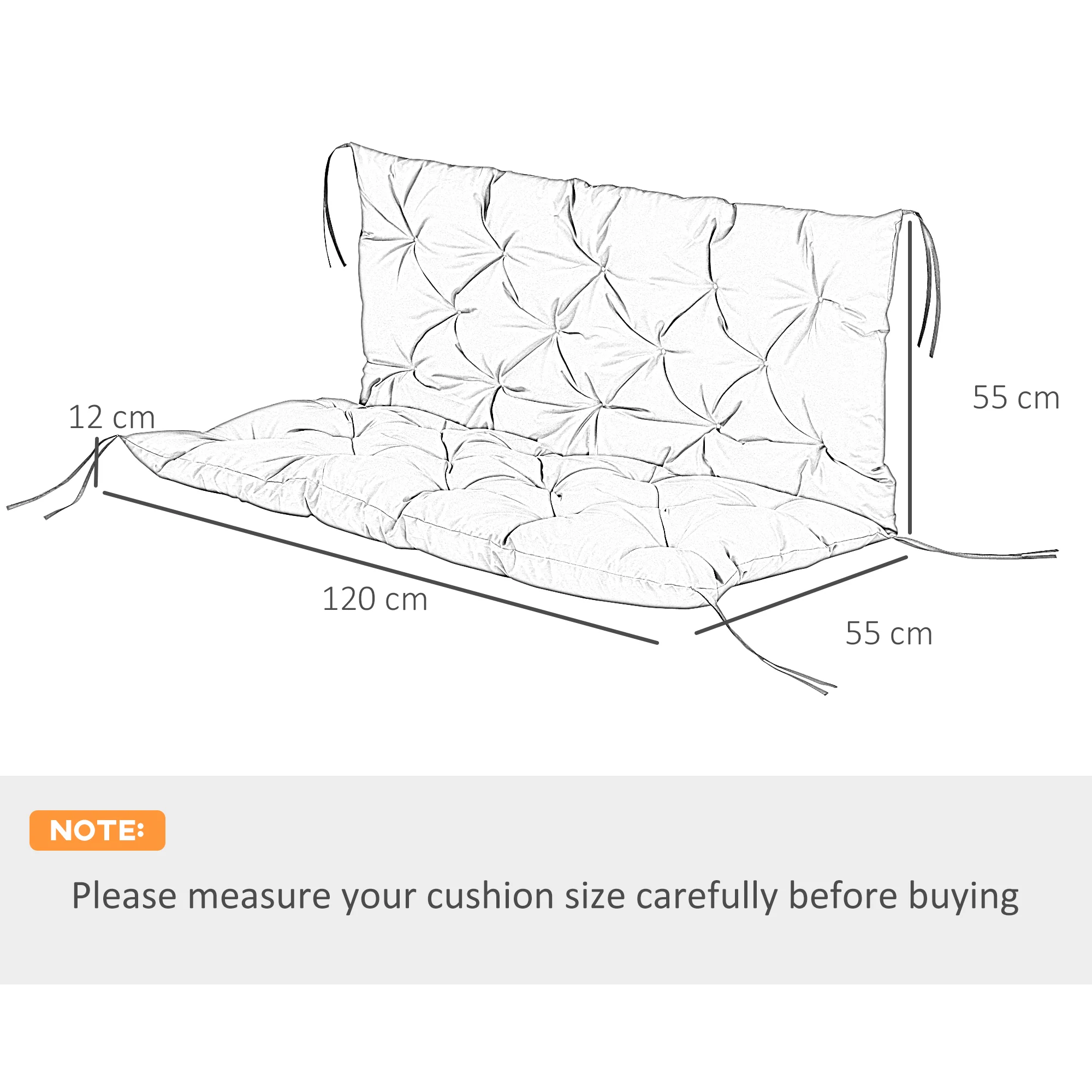 Outsunny Garden Bench Cushion 2 Seater Swing Chair Cushion Outdoor Seat Pad - Image 4