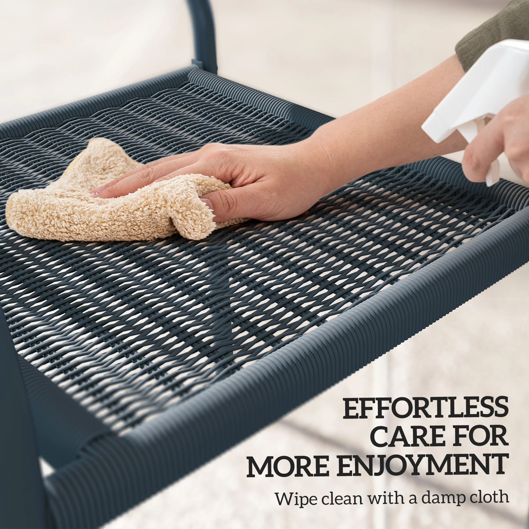 Outsunny Garden Chairs Set of 4, Stackable & Rattan Effect, Dark Grey - Image 8