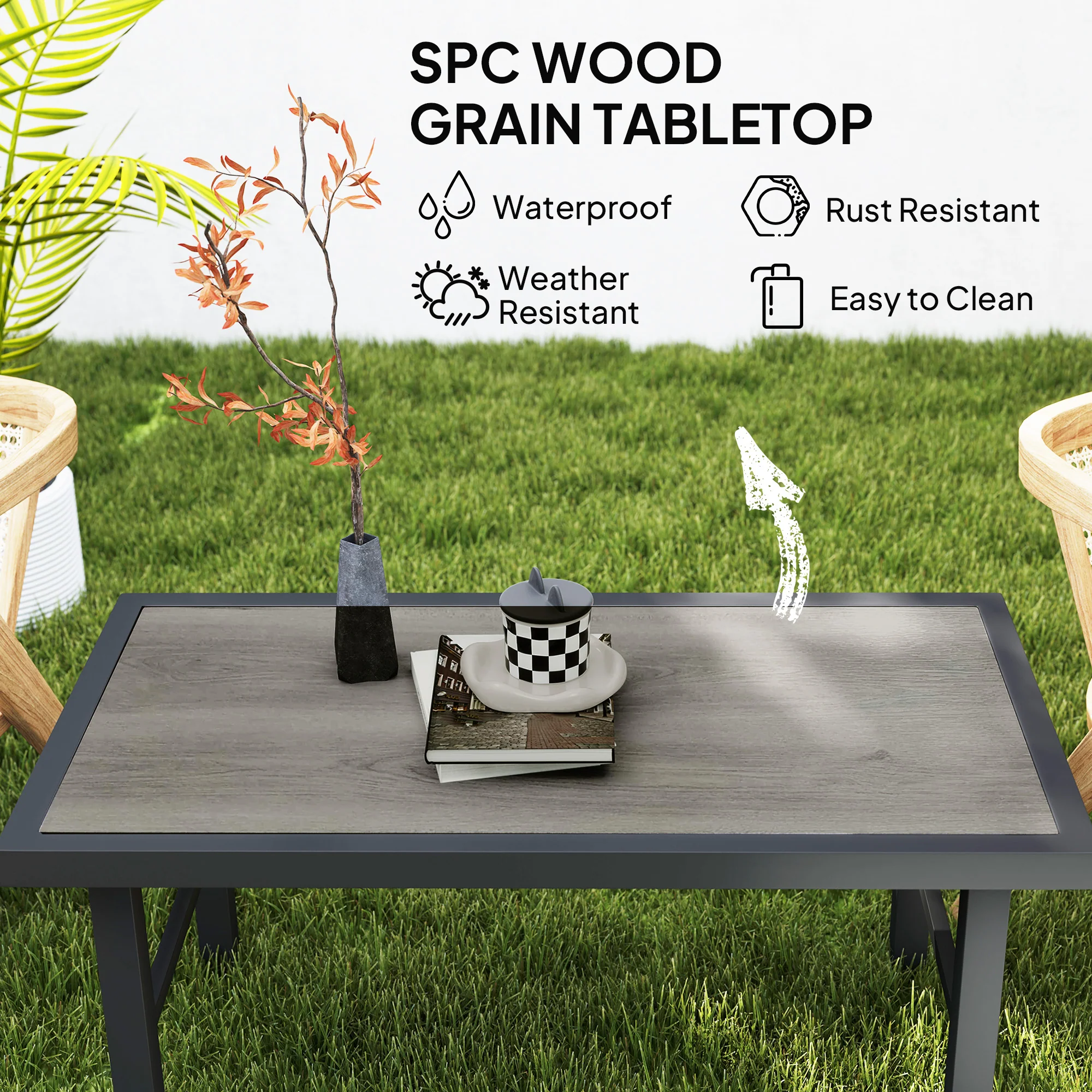 Outsunny Garden Coffee Table with SPC Woodgrain Tabletop, Wood Effect - Image 12