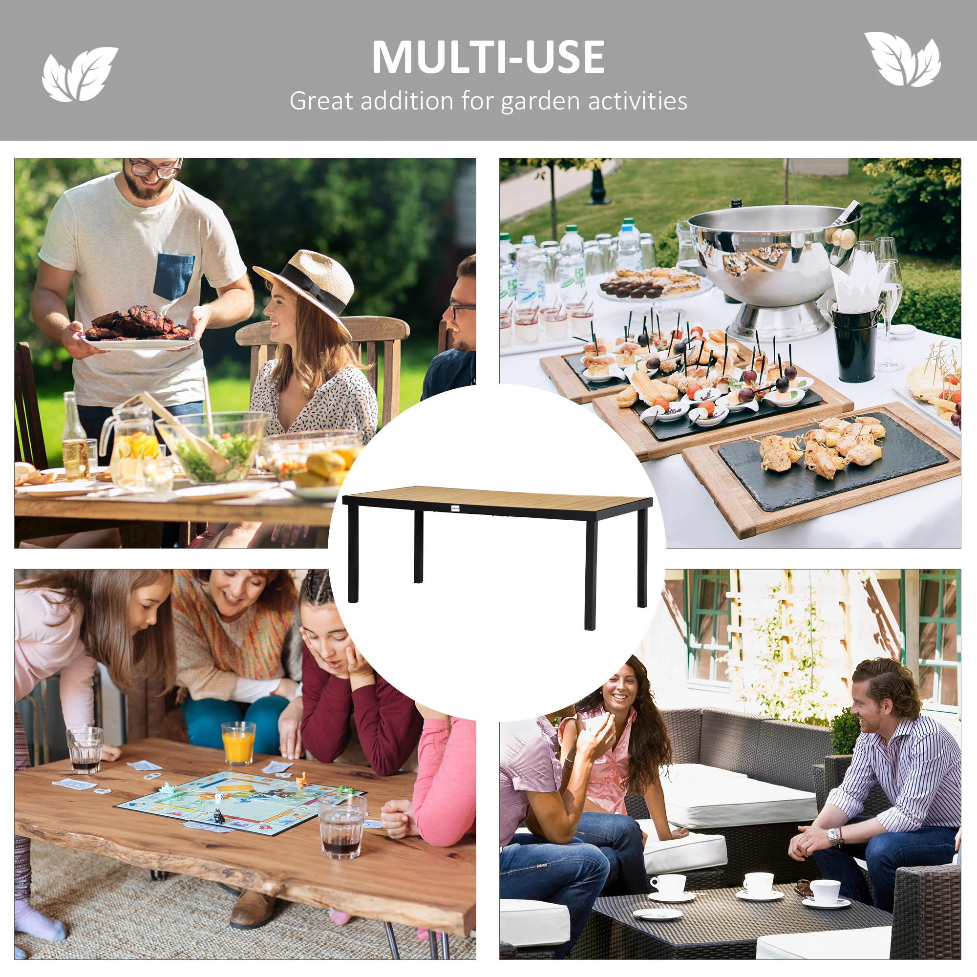 Outsunny Garden Dining Table For 8, Aluminium Frame For Patio, Natural - Image 15