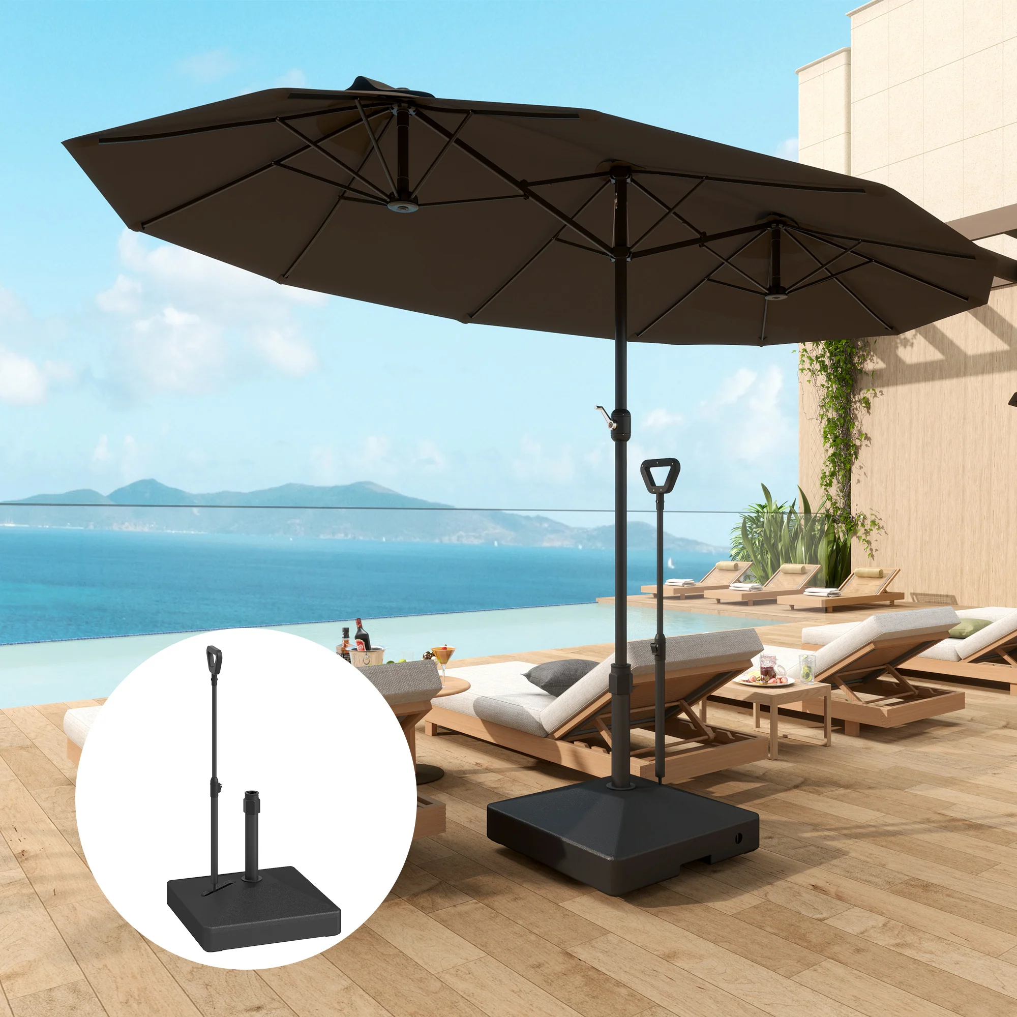Outsunny Garden Parasol Base Parasol Stand, Sand/Water Filled, Black - Image 2