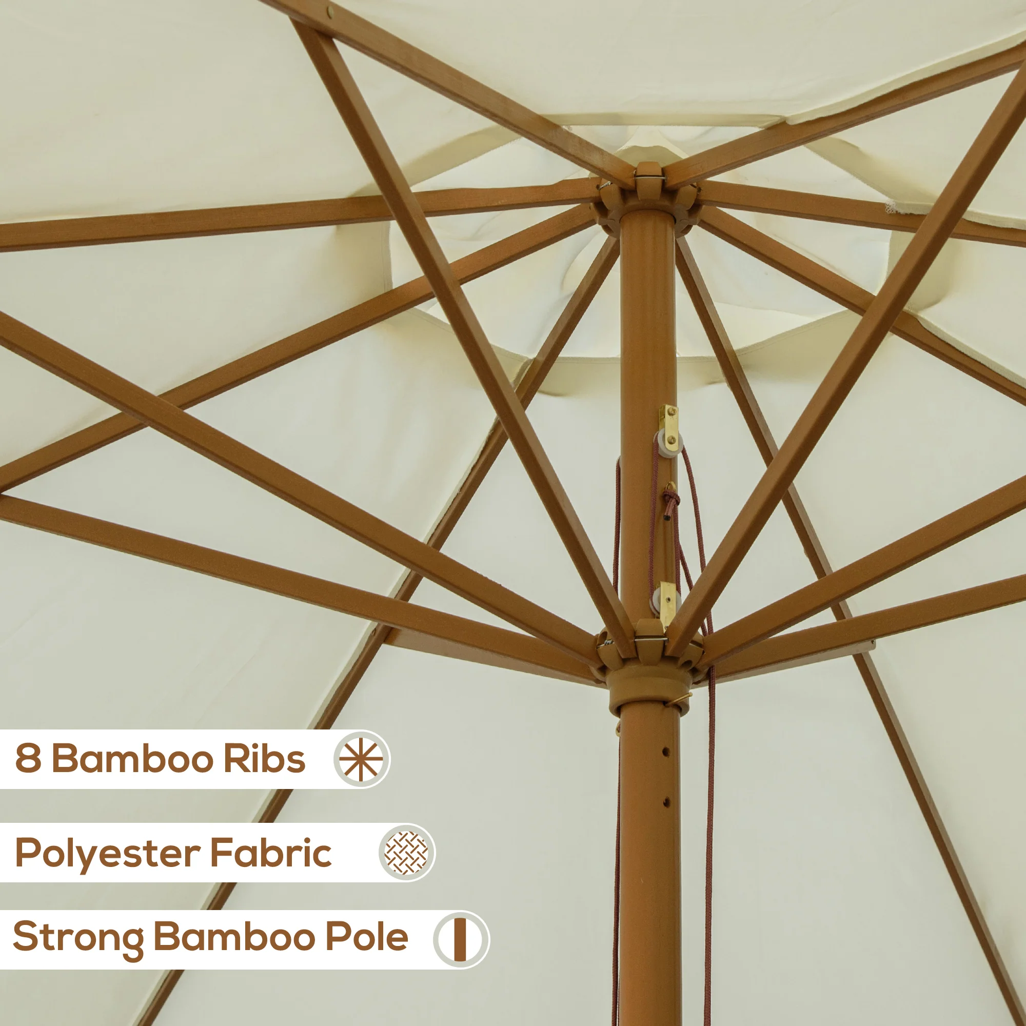 Outsunny Garden Parasol Patio Umbrella With Ruffles And Wooden Pole Beige - Image 7