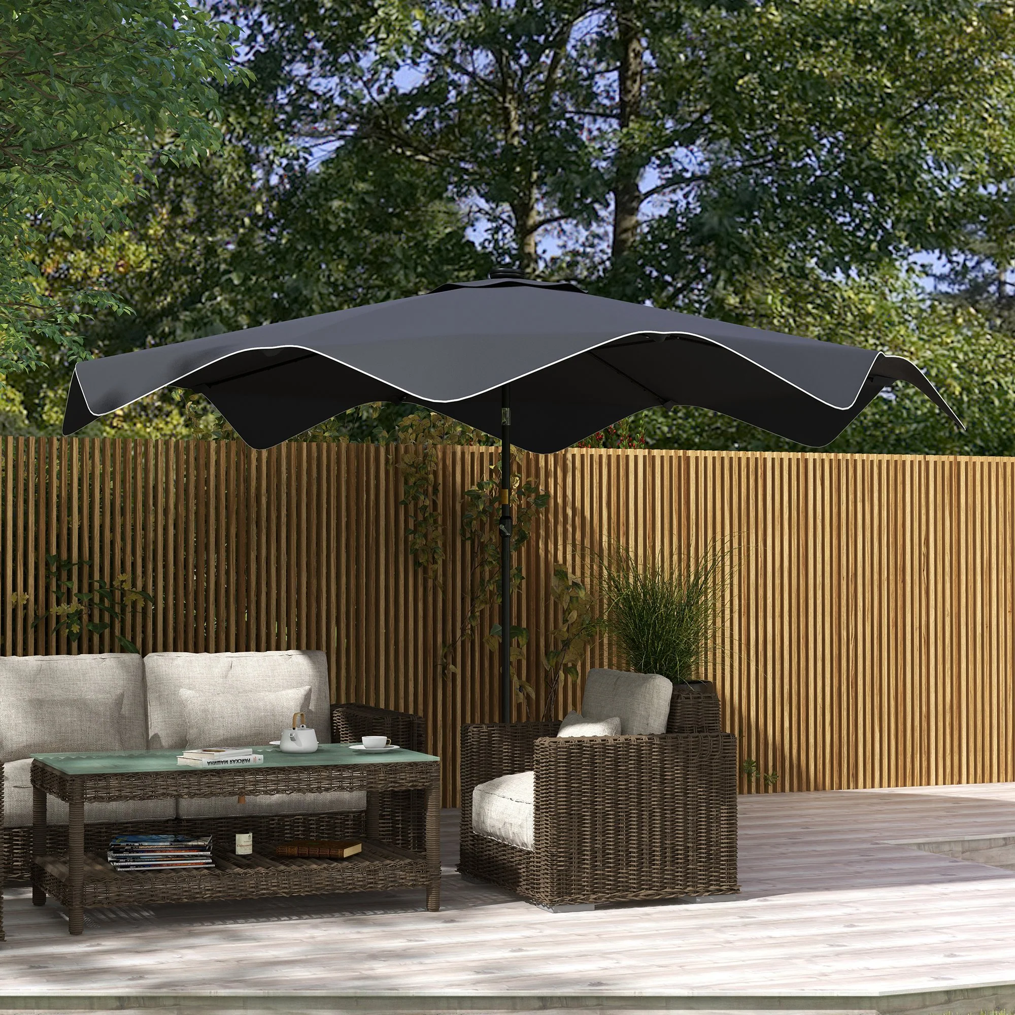 Outsunny Garden Parasol Umbrella with LED Lights and Tilt, Table Umbrella - Image 2
