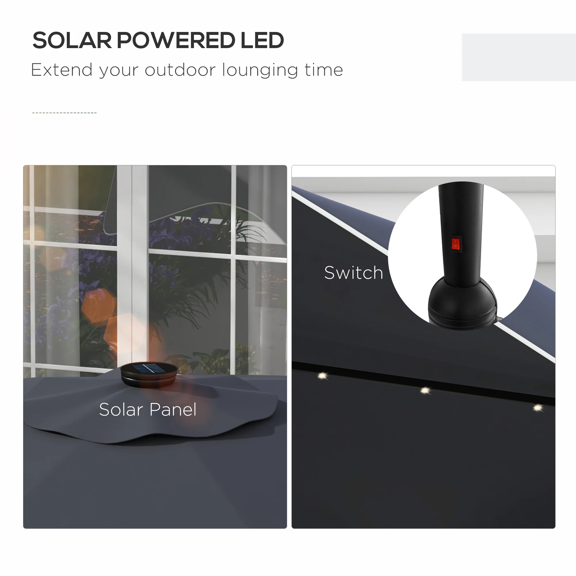 Outsunny Garden Parasol Umbrella with LED Lights and Tilt, Table Umbrella - Image 3