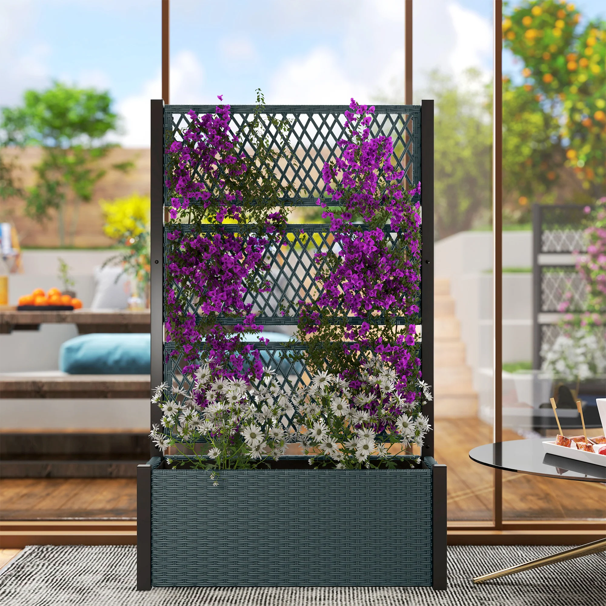 Outsunny Garden Planter Box With Trellis, Rattan Raised Bed - Image 8