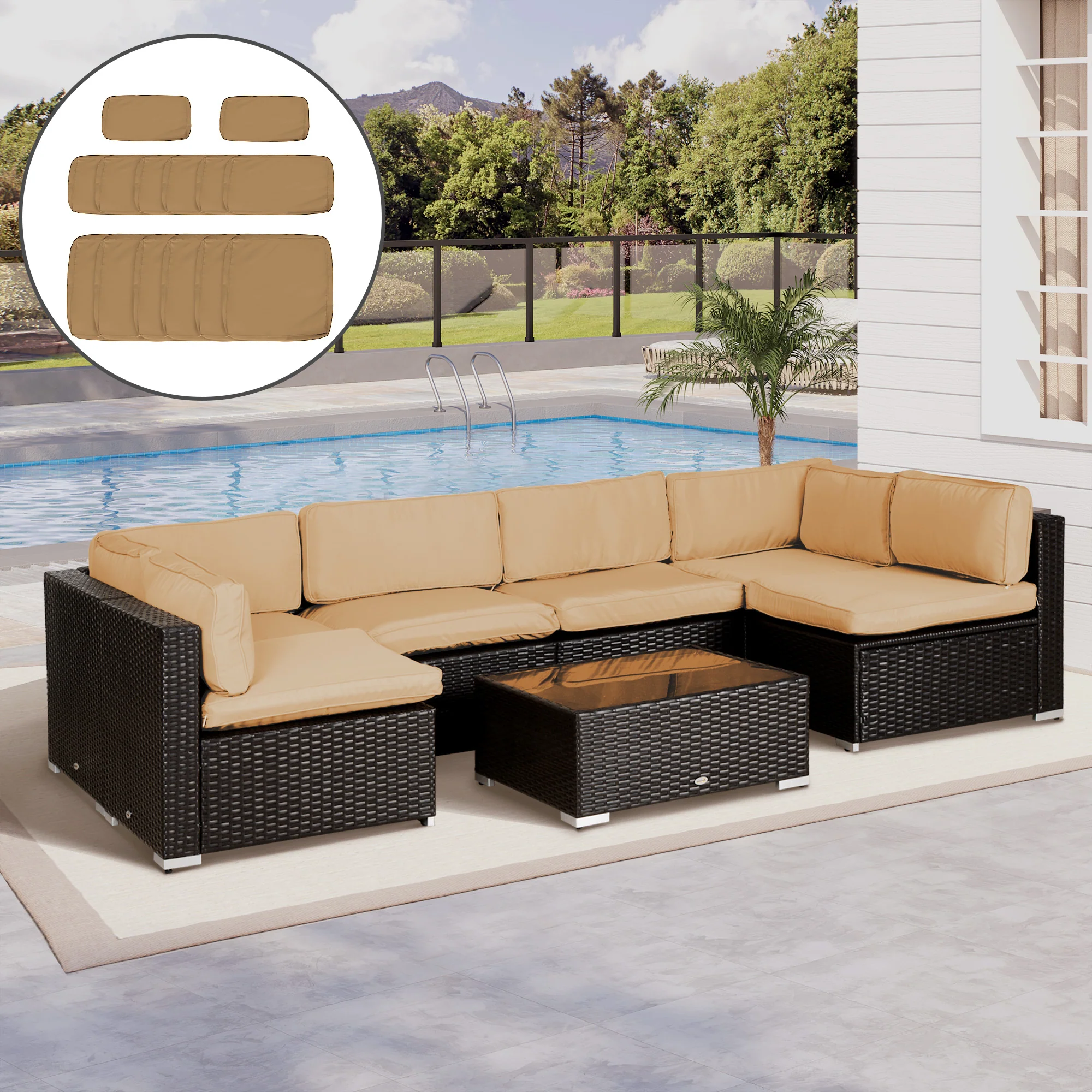 Outsunny Garden Rattan Sofa Set Polyester Cover Replacement No Cushion - Image 2