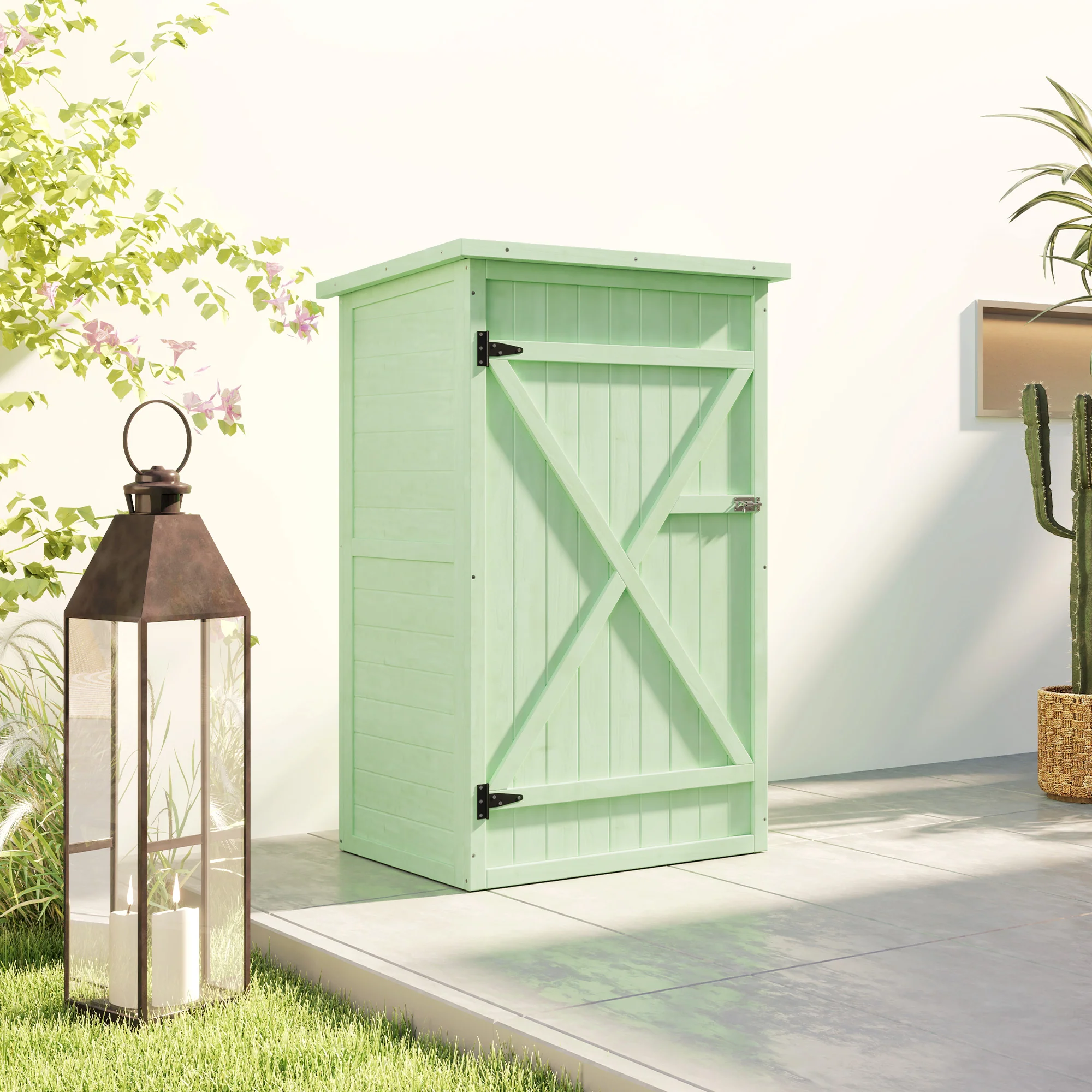 Outsunny Garden Shed Outdoor Tool Storage w/ 2 Shelves 75 x 56 x115cm Green - Image 7
