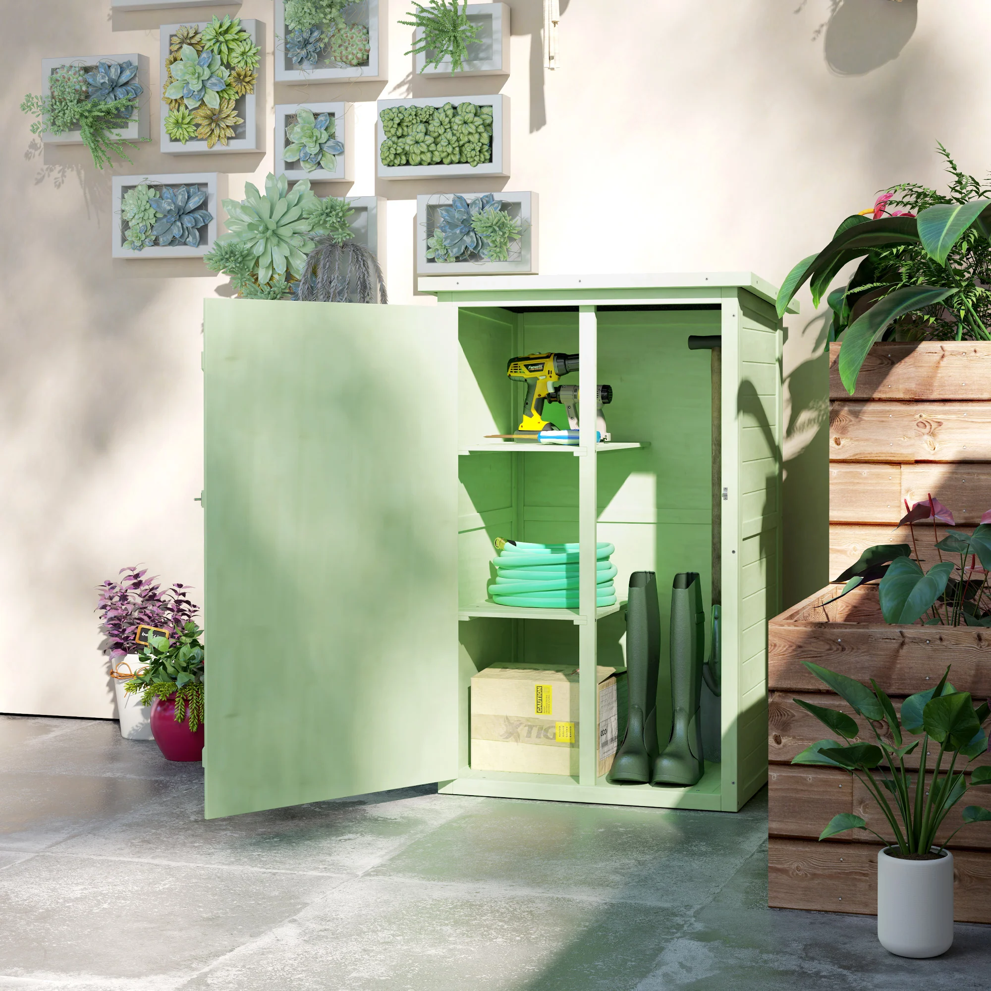Outsunny Garden Shed Outdoor Tool Storage w/ 2 Shelves 75 x 56 x115cm Green - Image 8